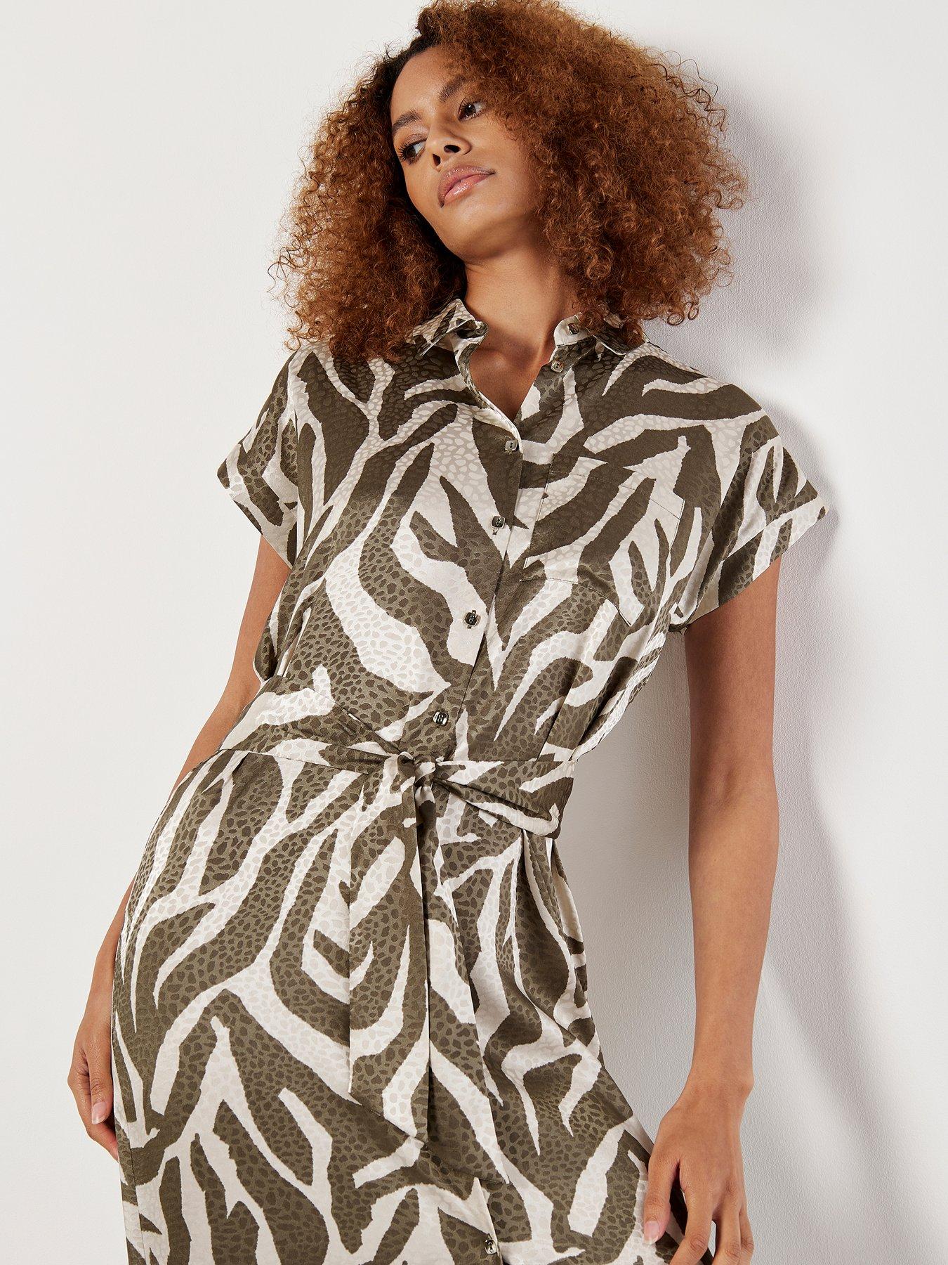 apricot-texture-zebra-print-tie-dress-khakioutfit