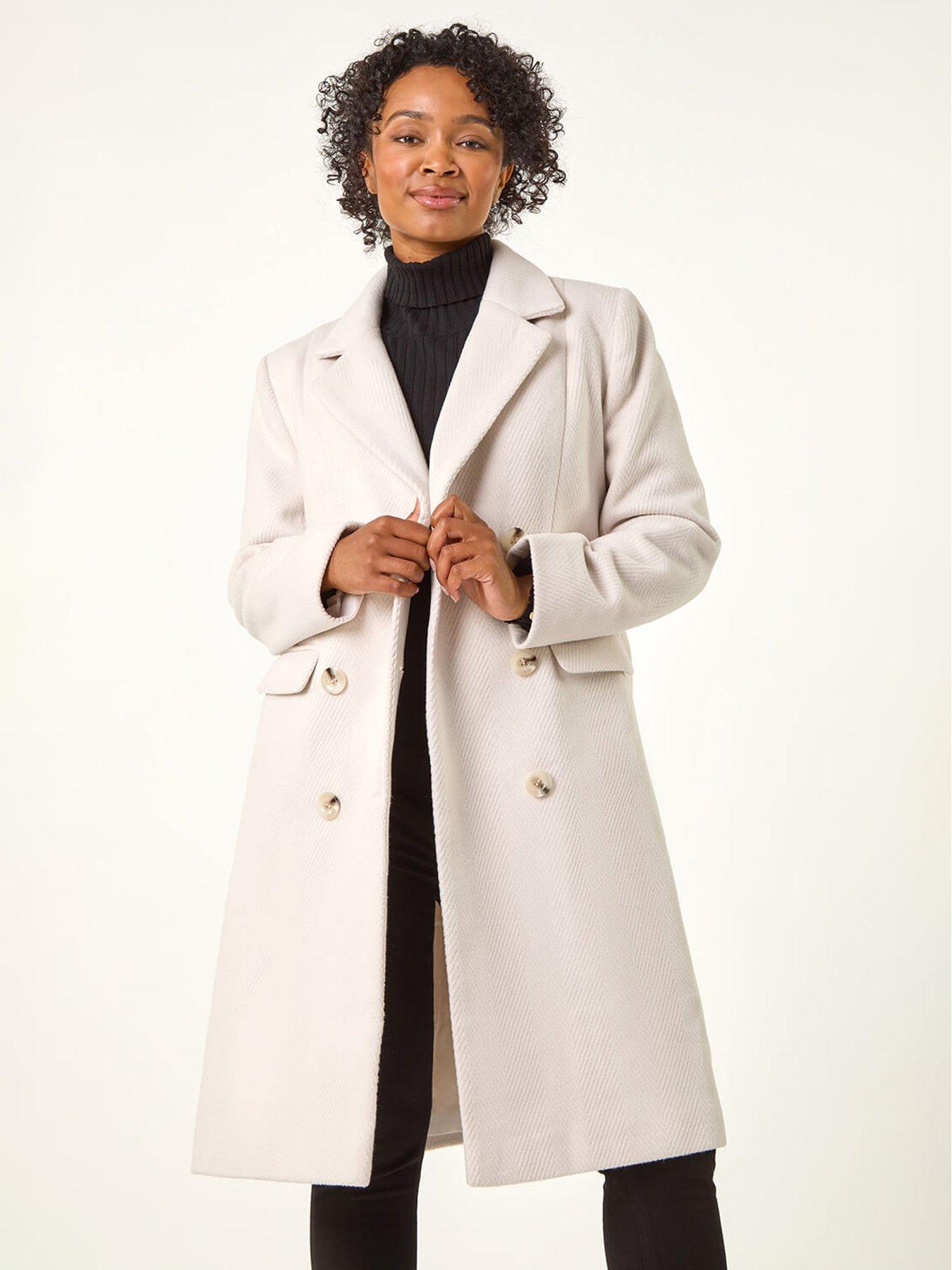 Image 1 of 5 of Roman Petite Double Breasted Coat - Ivory