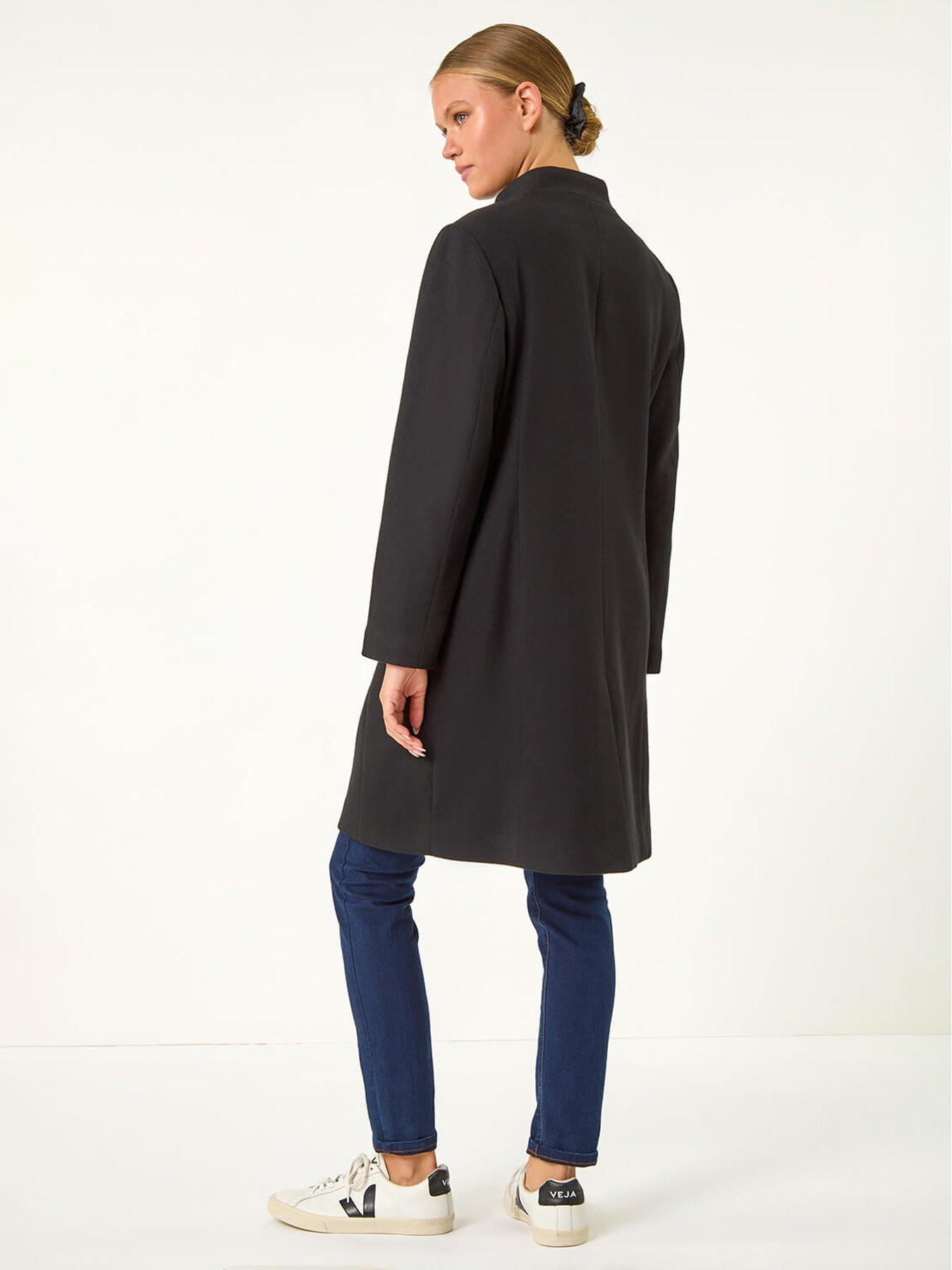 Image 2 of 5 of Roman Tailored Funnel Neck Pocket Detail Coat - Black