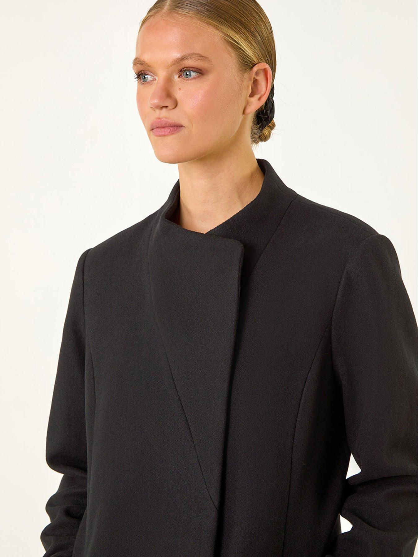 Image 5 of 5 of Roman Tailored Funnel Neck Pocket Detail Coat - Black