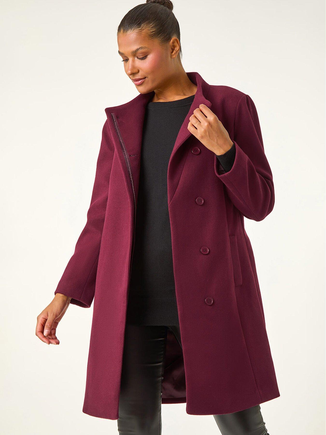 Roman Tailored Funnel Neck Pocket Detail Coat - Red