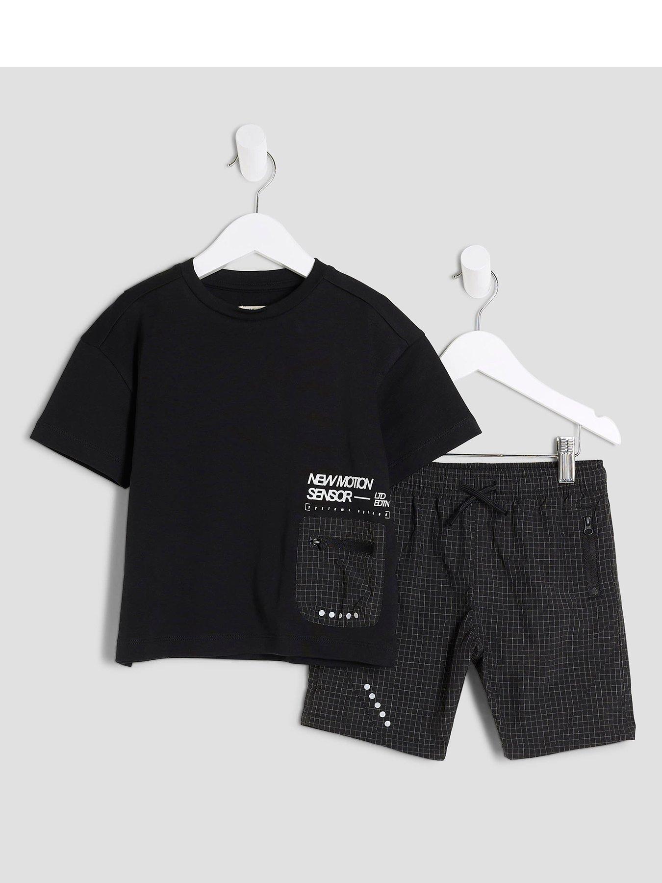 River Island Mini Boys Mesh Pocket T-Shirt Set - Black - Black