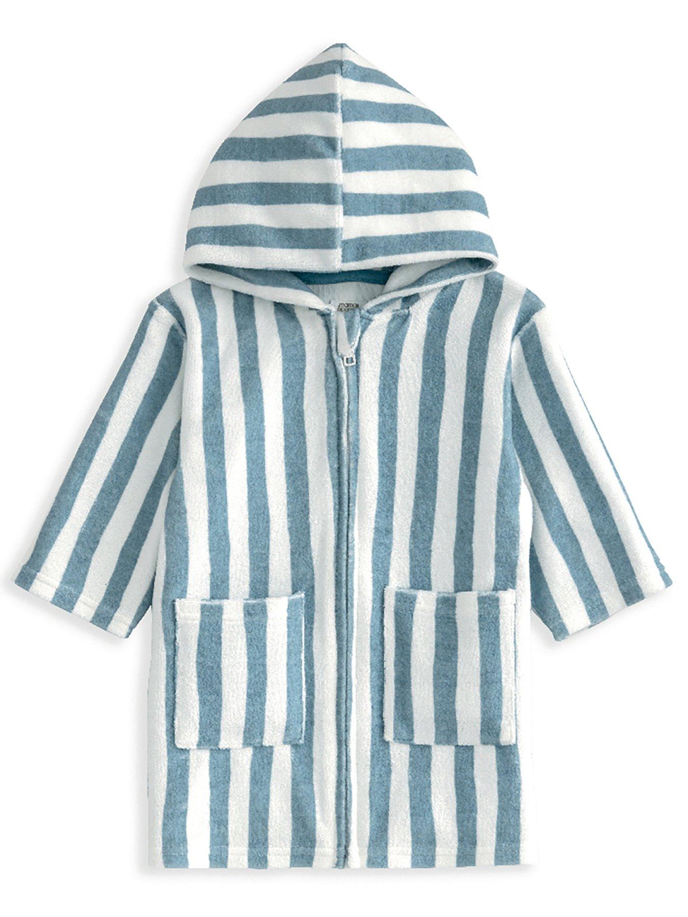 Image 1 of 2 of Mamas & Papas Baby Boys Striped Zip Towelling Poncho - Blue