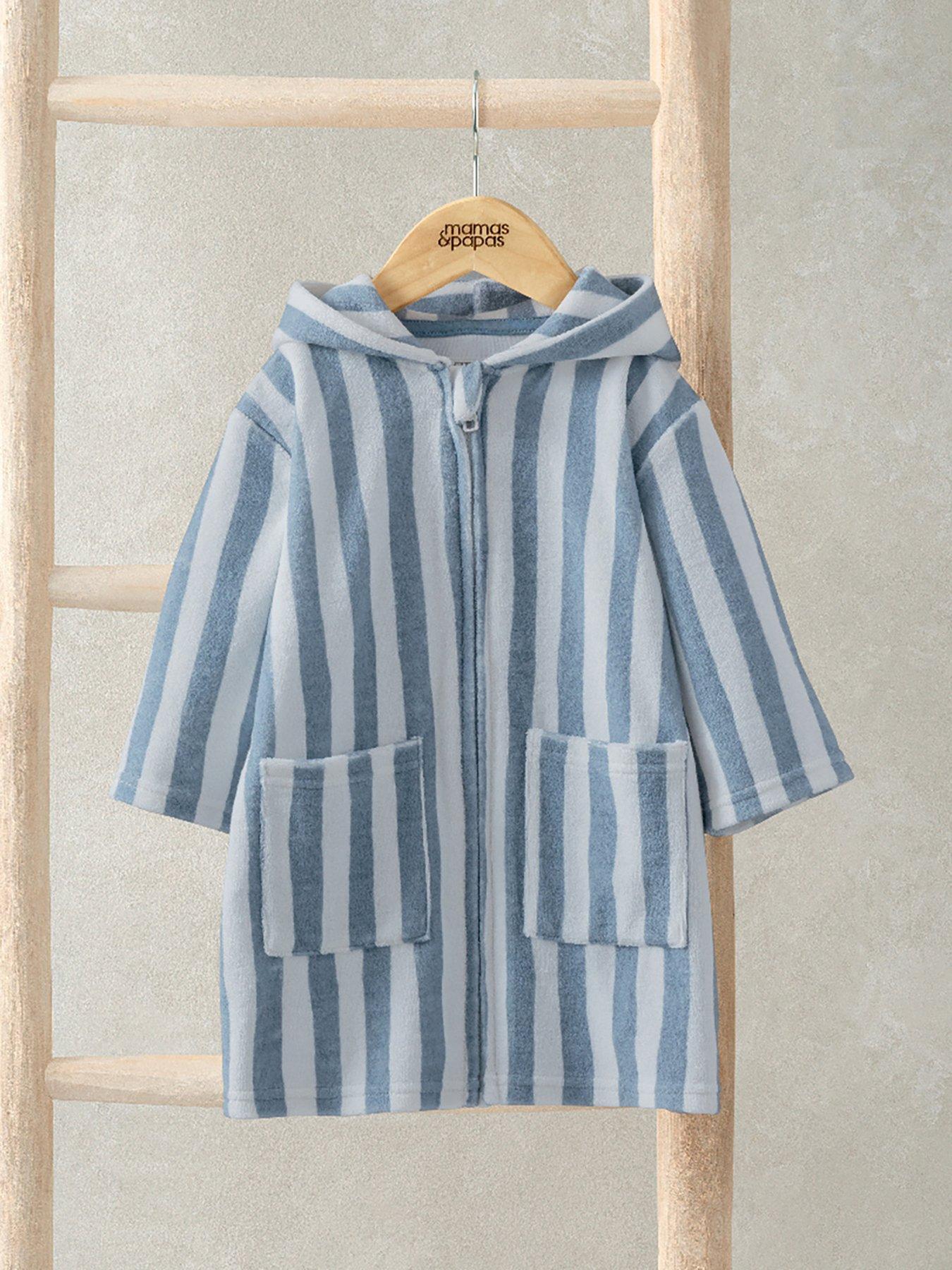 Image 2 of 2 of Mamas & Papas Baby Boys Striped Zip Towelling Poncho - Blue