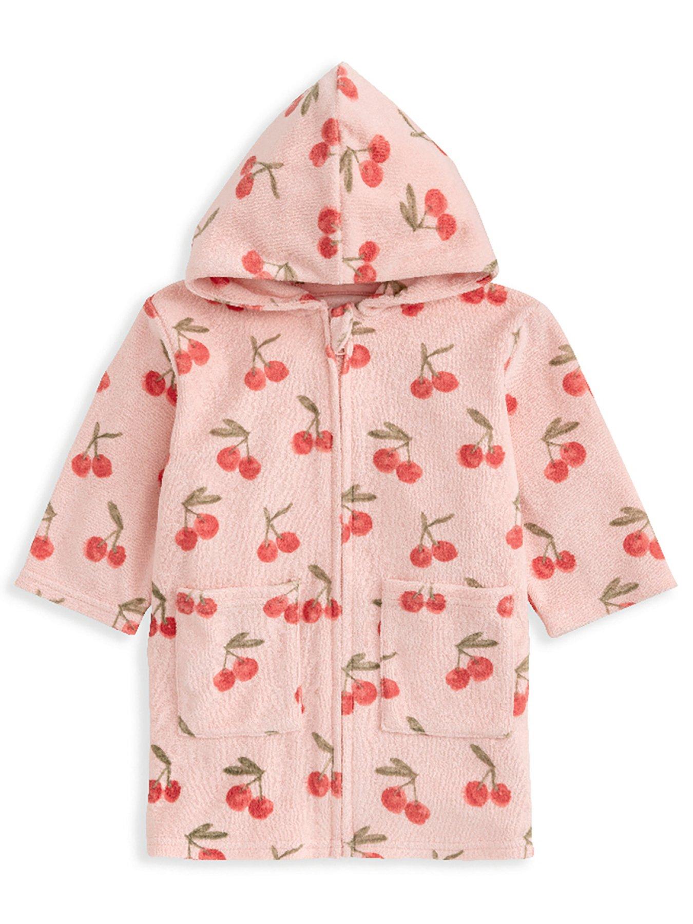 undefined Baby Girls Cherry Print Zip Towelling Poncho - Pink