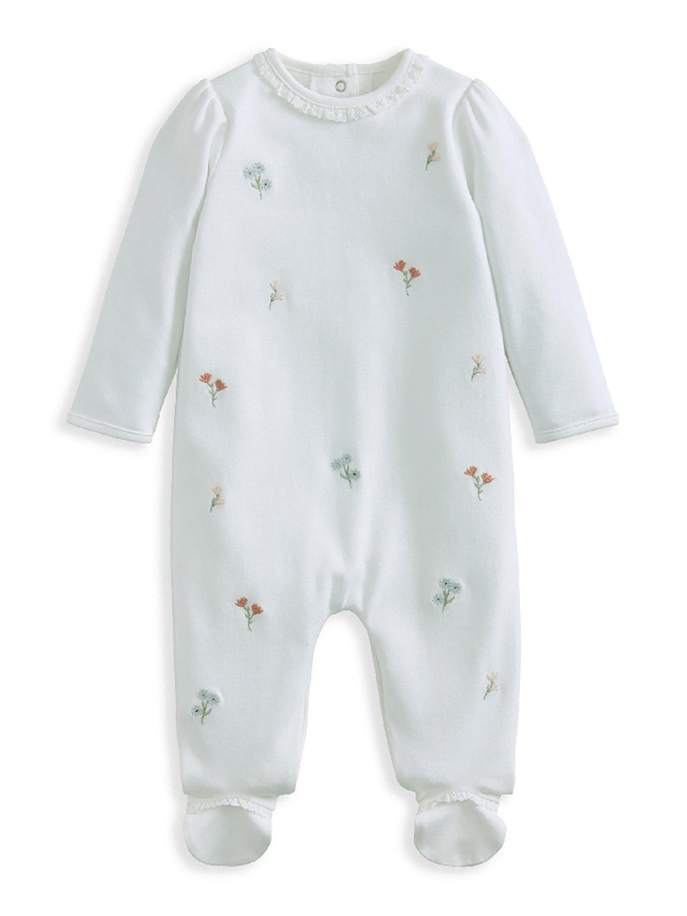 Mamas & Papas Baby Girls Embroidered Flower Sleepsuit - White