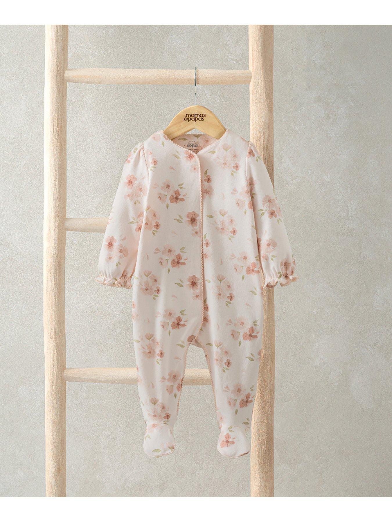 Image 2 of 2 of Mamas & Papas Baby Girls Floral Print Sleepsuit - Pink