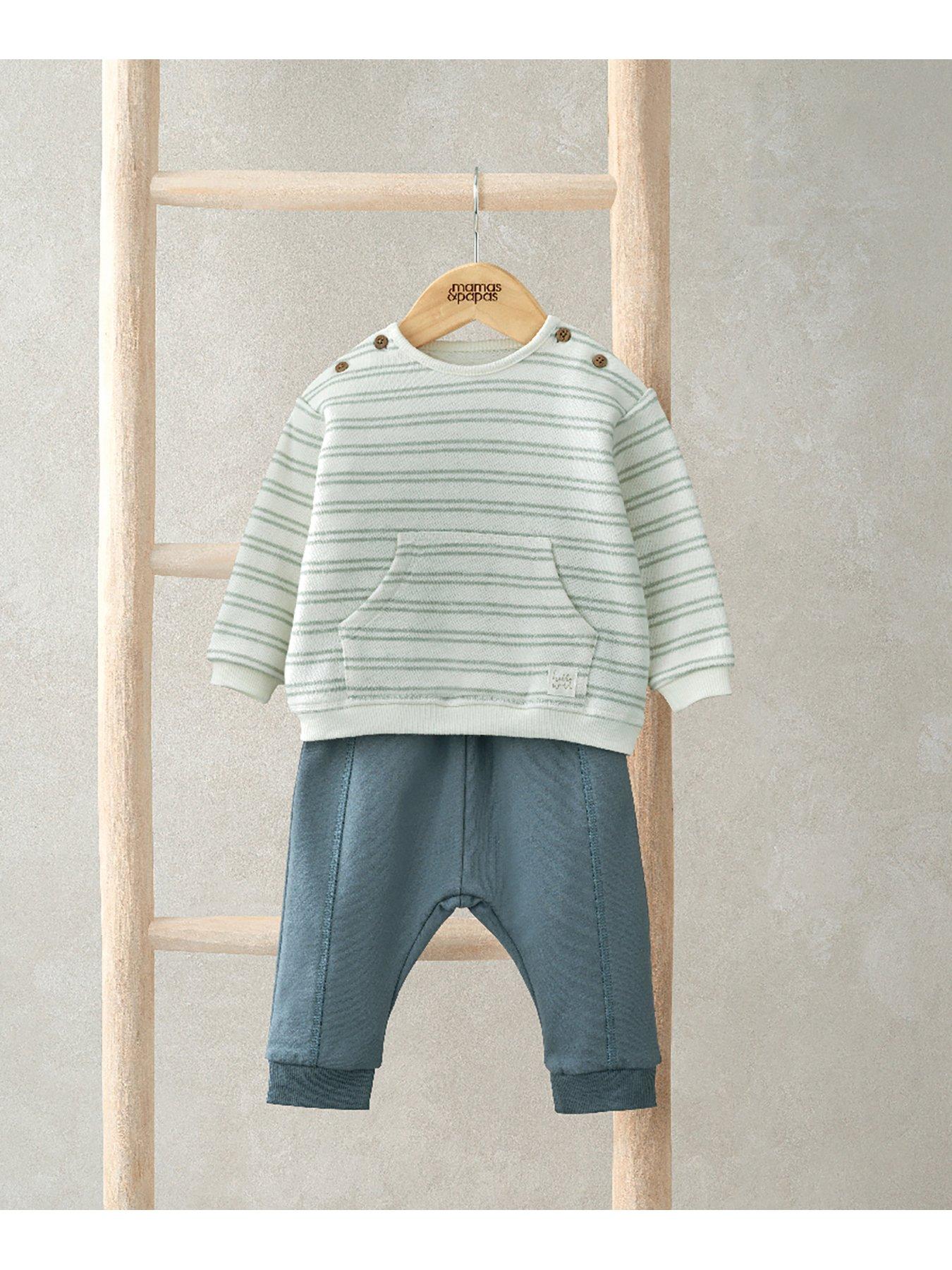Image 2 of 4 of Mamas & Papas Baby Boys 2 Piece Stripe Top & Legging Set - Green