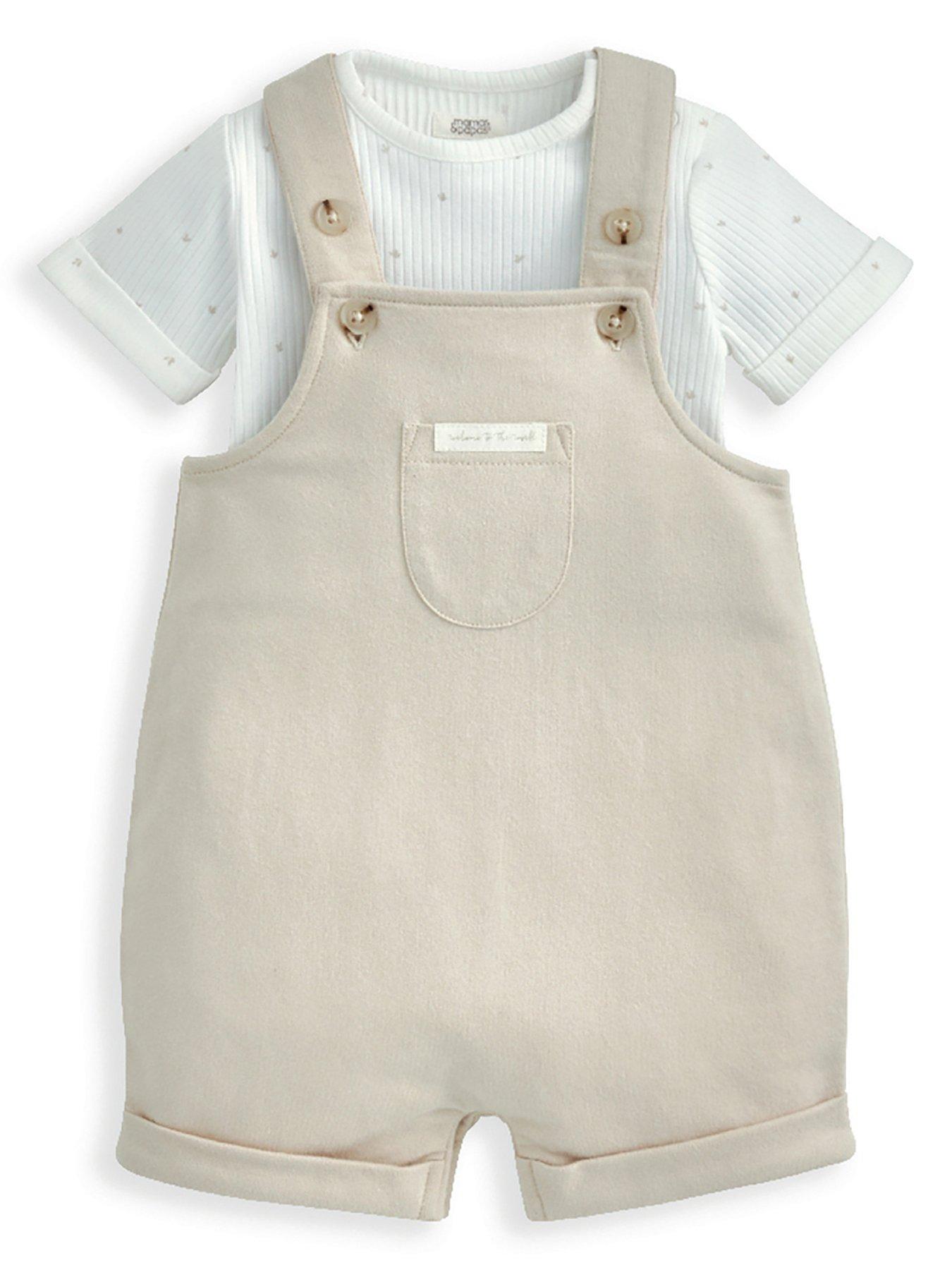 Image 1 of 4 of Mamas & Papas Baby Boys 2 Piece Rib Jersey Bodysuit & Shortie Dungaree Set - Multi