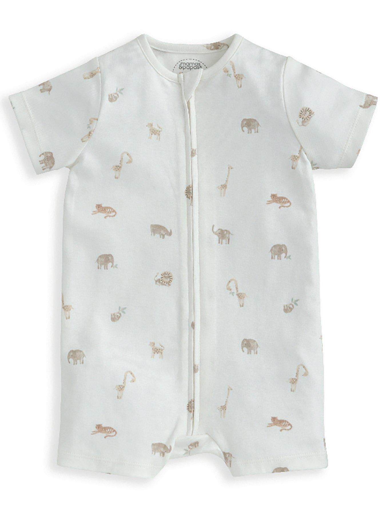 Mamas & Papas Baby Unisex Safari Print Zip Shortie Romper - Cream