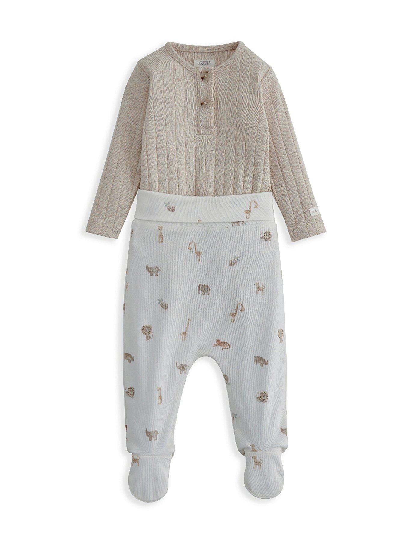 Image 2 of 4 of Mamas & Papas Baby Unisex 2 Piece Rib Bodysuit & Safari Print Legging Set - Cream
