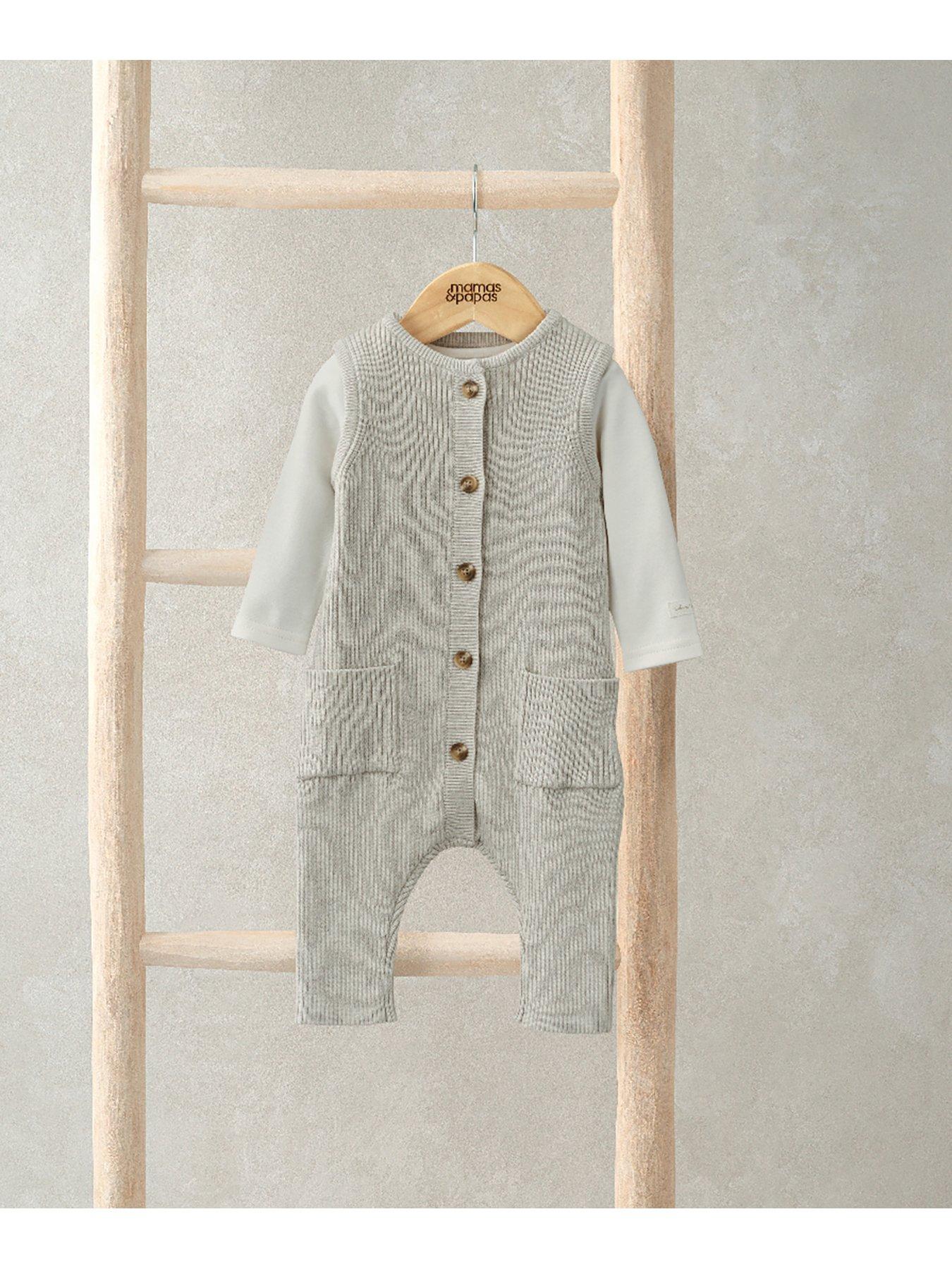 Image 2 of 4 of Mamas & Papas Baby Unisex Knitted Dungaree 2 Piece Set - Beige