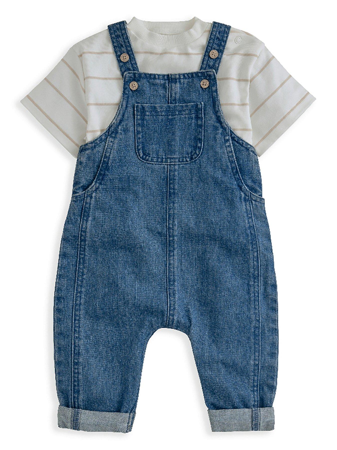 Image 1 of 5 of Mamas & Papas Baby Boys 2 Piece T-Shirt & Denim Dungaree Set - Blue