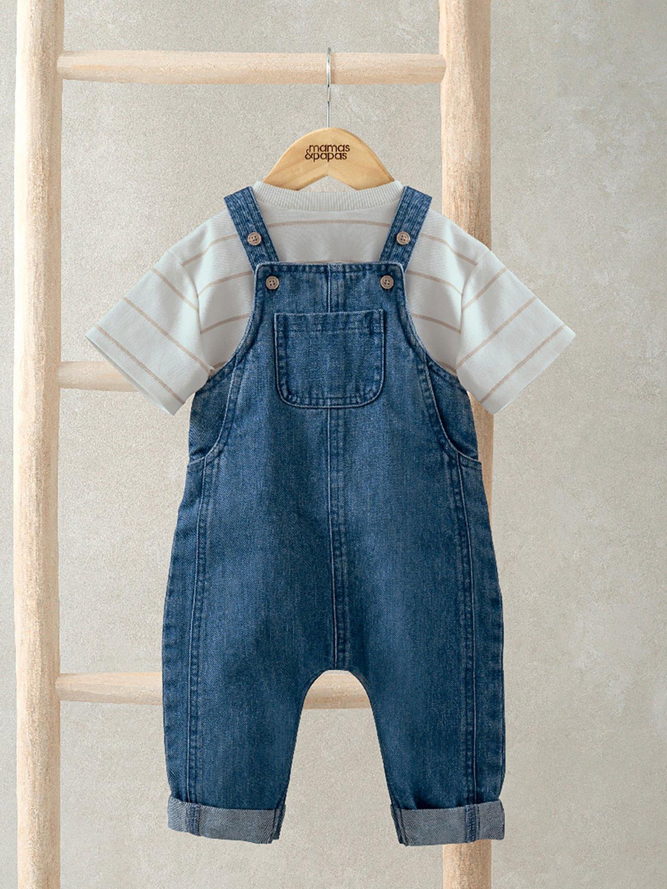 Image 2 of 5 of Mamas & Papas Baby Boys 2 Piece T-Shirt & Denim Dungaree Set - Blue
