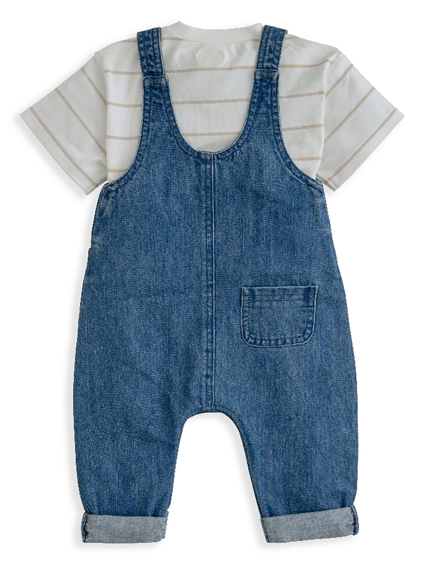 Image 3 of 5 of Mamas & Papas Baby Boys 2 Piece T-Shirt & Denim Dungaree Set - Blue