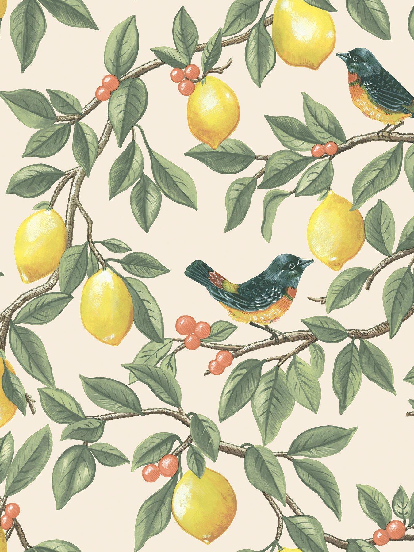 holden-decor-lemon-leaf-trail-wallpaper-creamorangestillFront