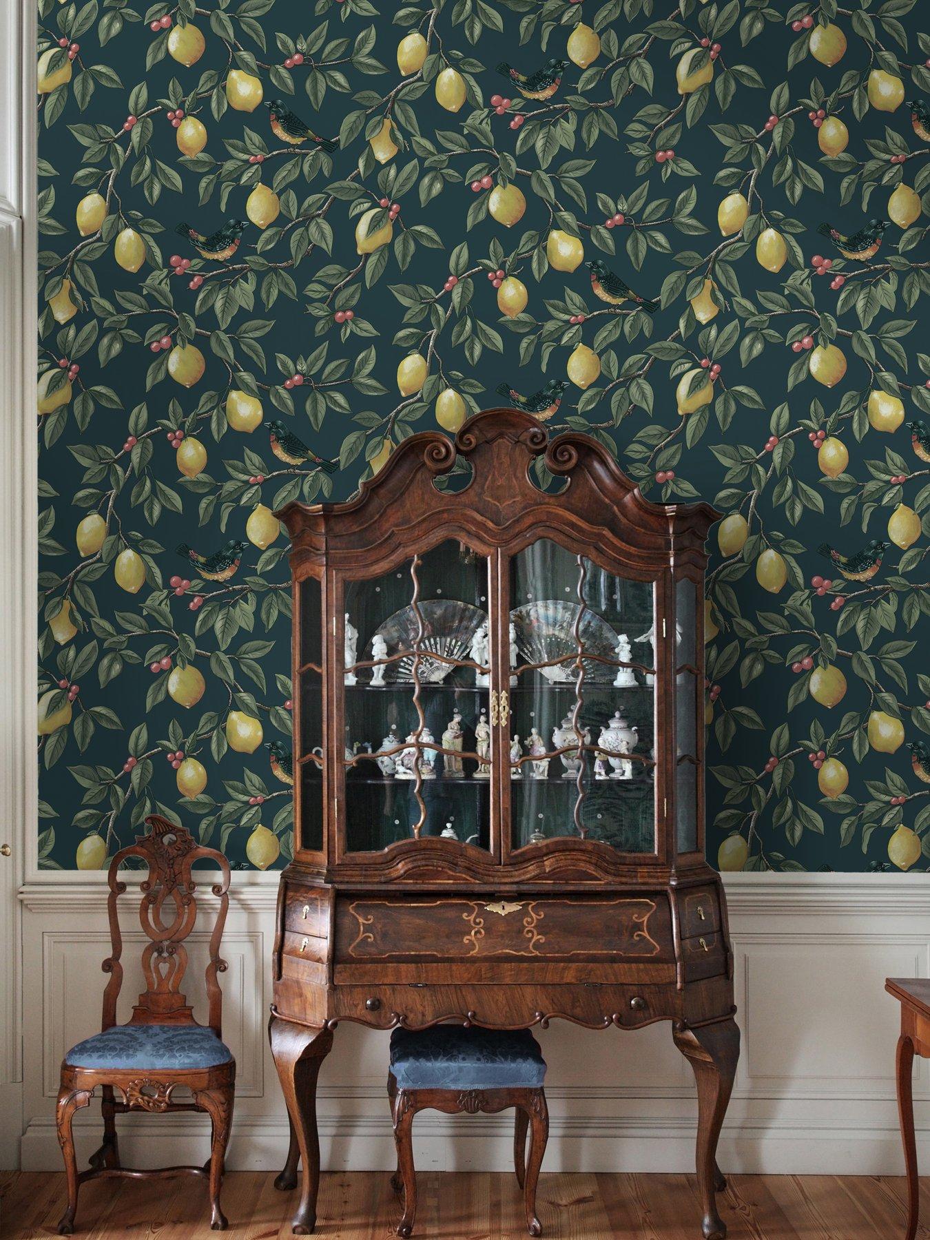 Image 1 of 6 of Holden Decor Lemon Leaf Trail Wallpaper - Teal