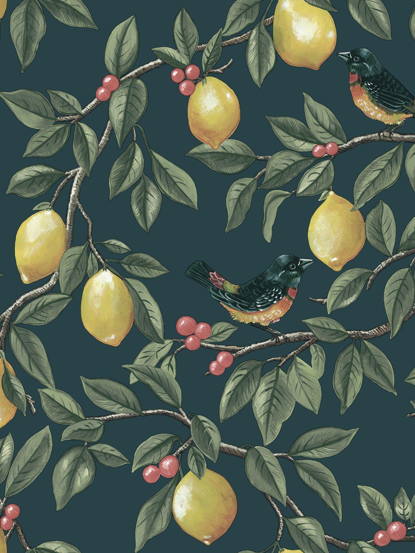 Image 2 of 6 of Holden Decor Lemon Leaf Trail Wallpaper - Teal