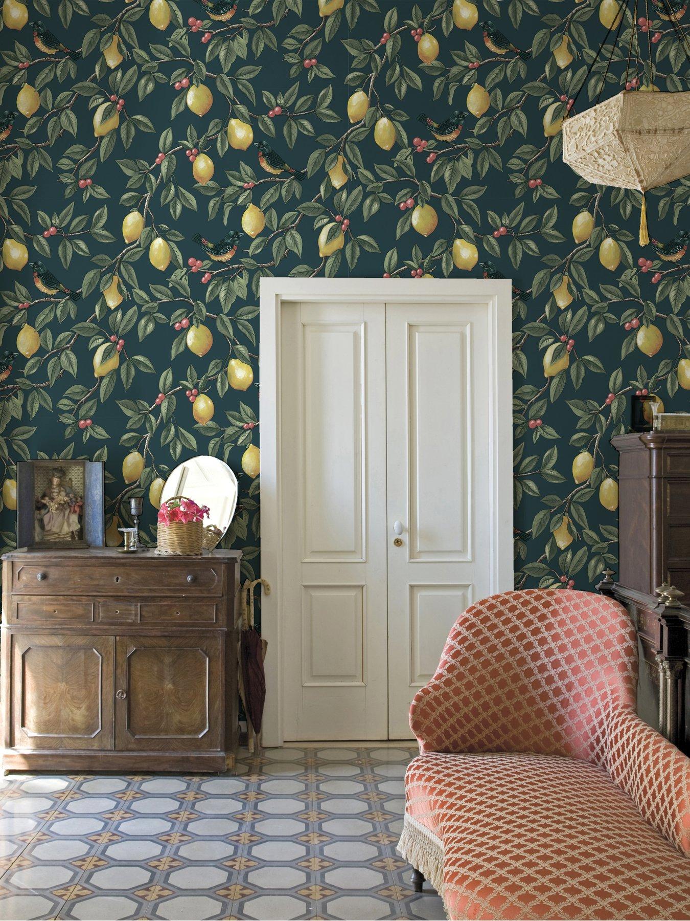Image 3 of 6 of Holden Decor Lemon Leaf Trail Wallpaper - Teal