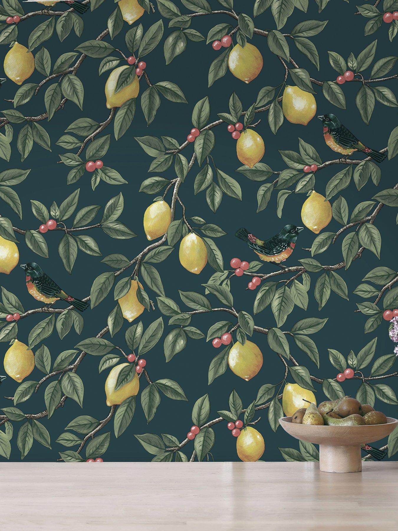 Image 4 of 6 of Holden Decor Lemon Leaf Trail Wallpaper - Teal