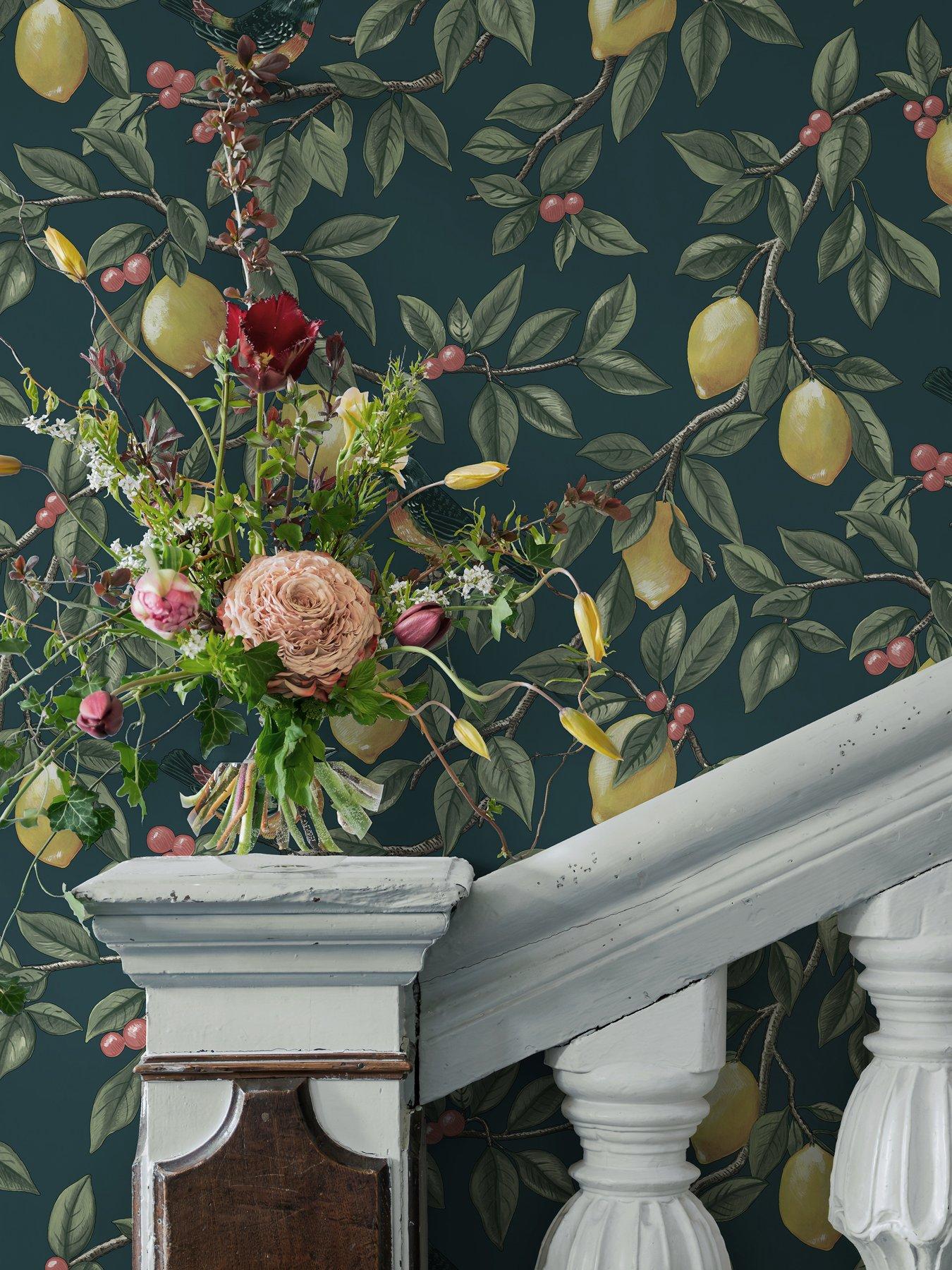 Image 5 of 6 of Holden Decor Lemon Leaf Trail Wallpaper - Teal