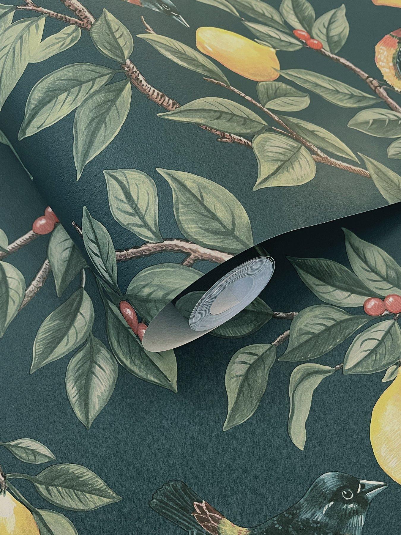 Image 6 of 6 of Holden Decor Lemon Leaf Trail Wallpaper - Teal