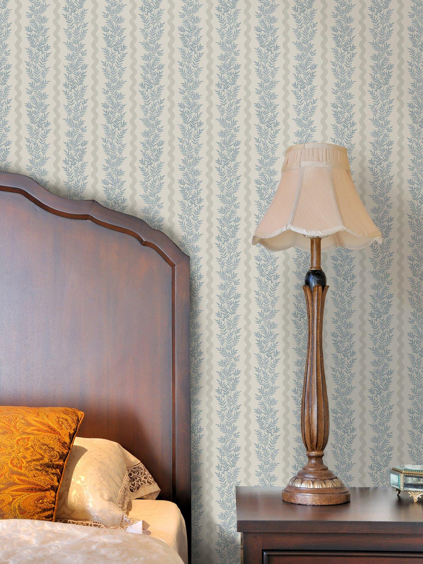 Image 1 of 6 of Holden Decor Foliage Stripe Wallpaper - Neutral/Blue