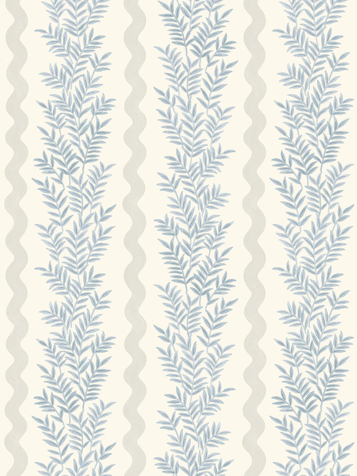 Image 2 of 6 of Holden Decor Foliage Stripe Wallpaper - Neutral/Blue