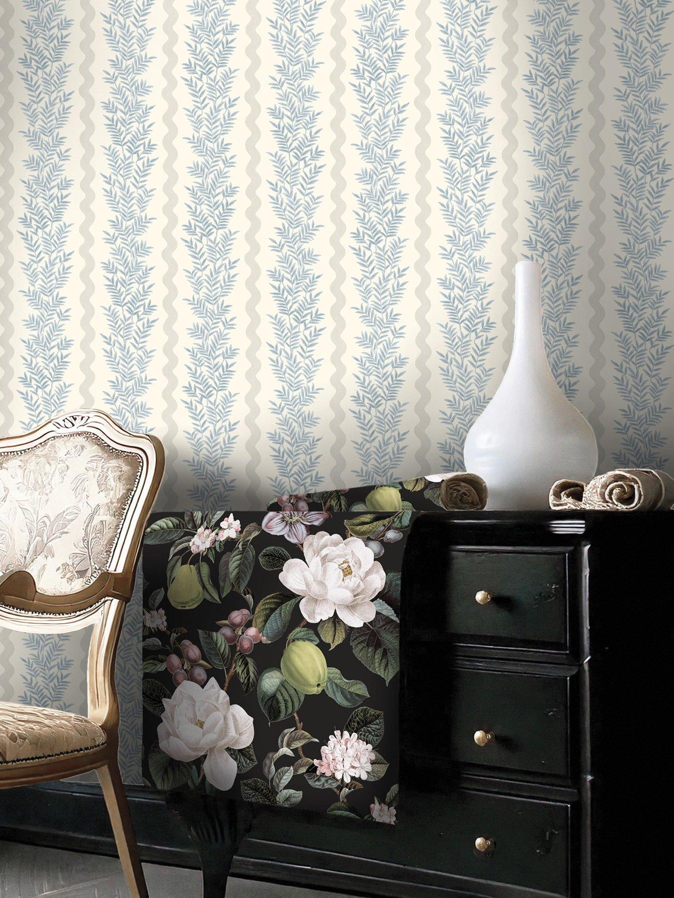 Image 3 of 6 of Holden Decor Foliage Stripe Wallpaper - Neutral/Blue