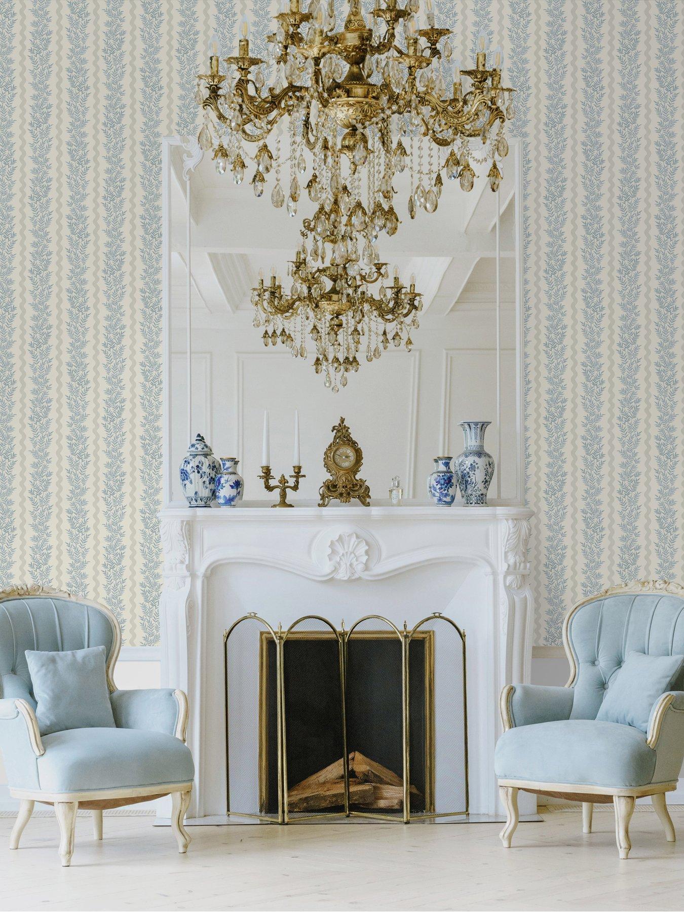 Image 4 of 6 of Holden Decor Foliage Stripe Wallpaper - Neutral/Blue