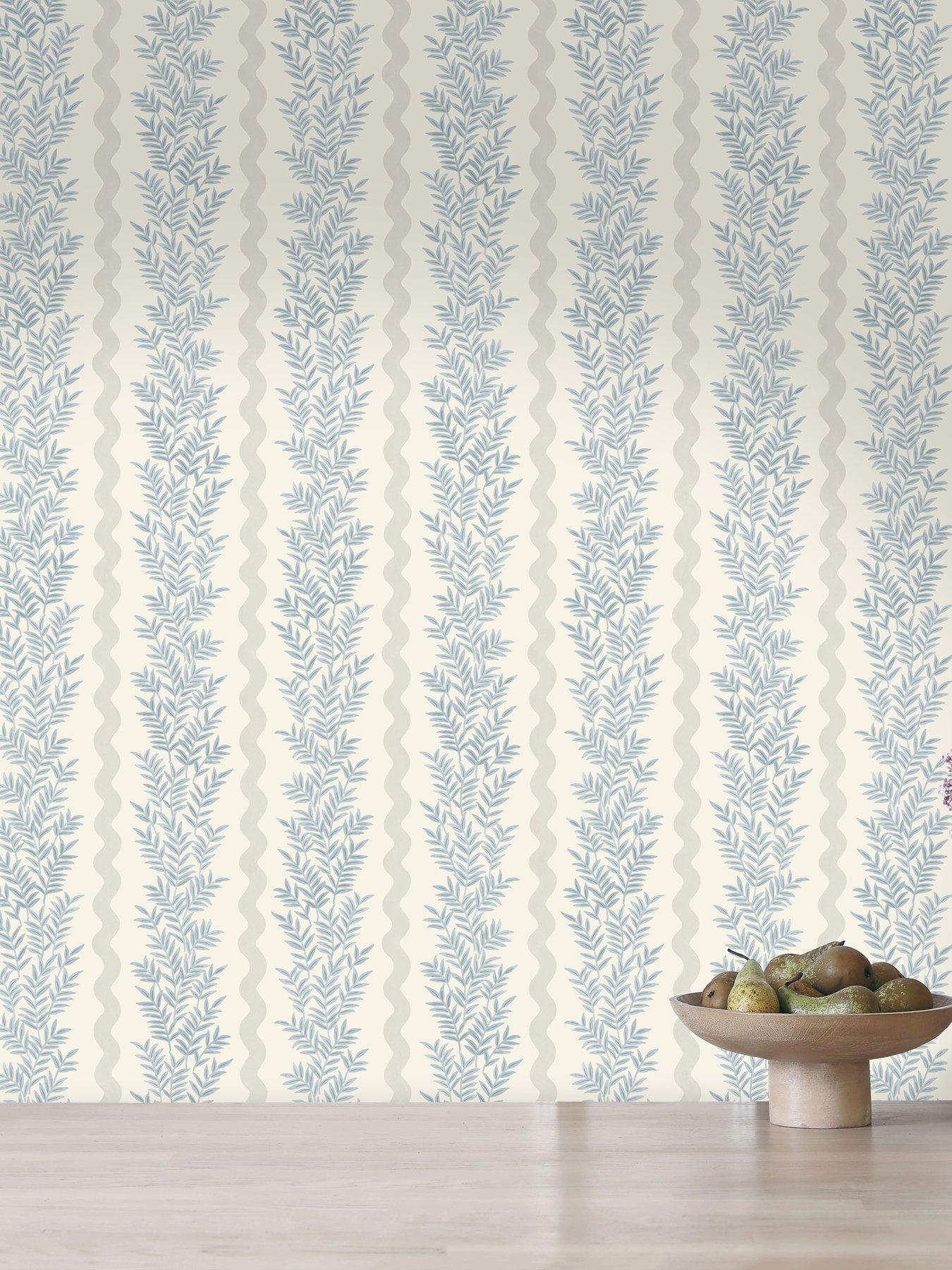 Image 5 of 6 of Holden Decor Foliage Stripe Wallpaper - Neutral/Blue