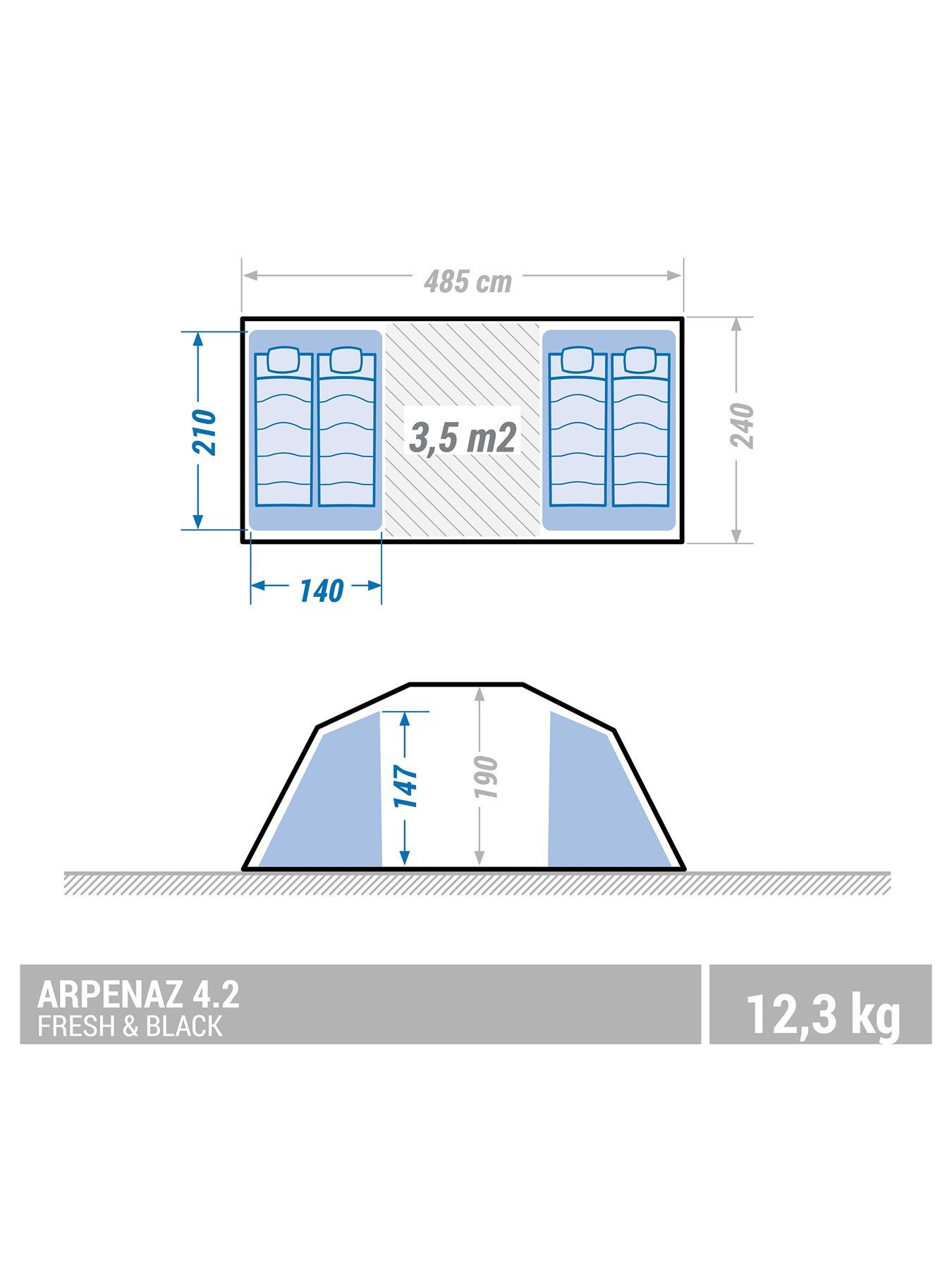 Image 6 of 6 of Decathlon Camping Tent With Poles Arpenaz 4.2 Fresh&amp;Black - 4 Persons - 2 Bedrooms