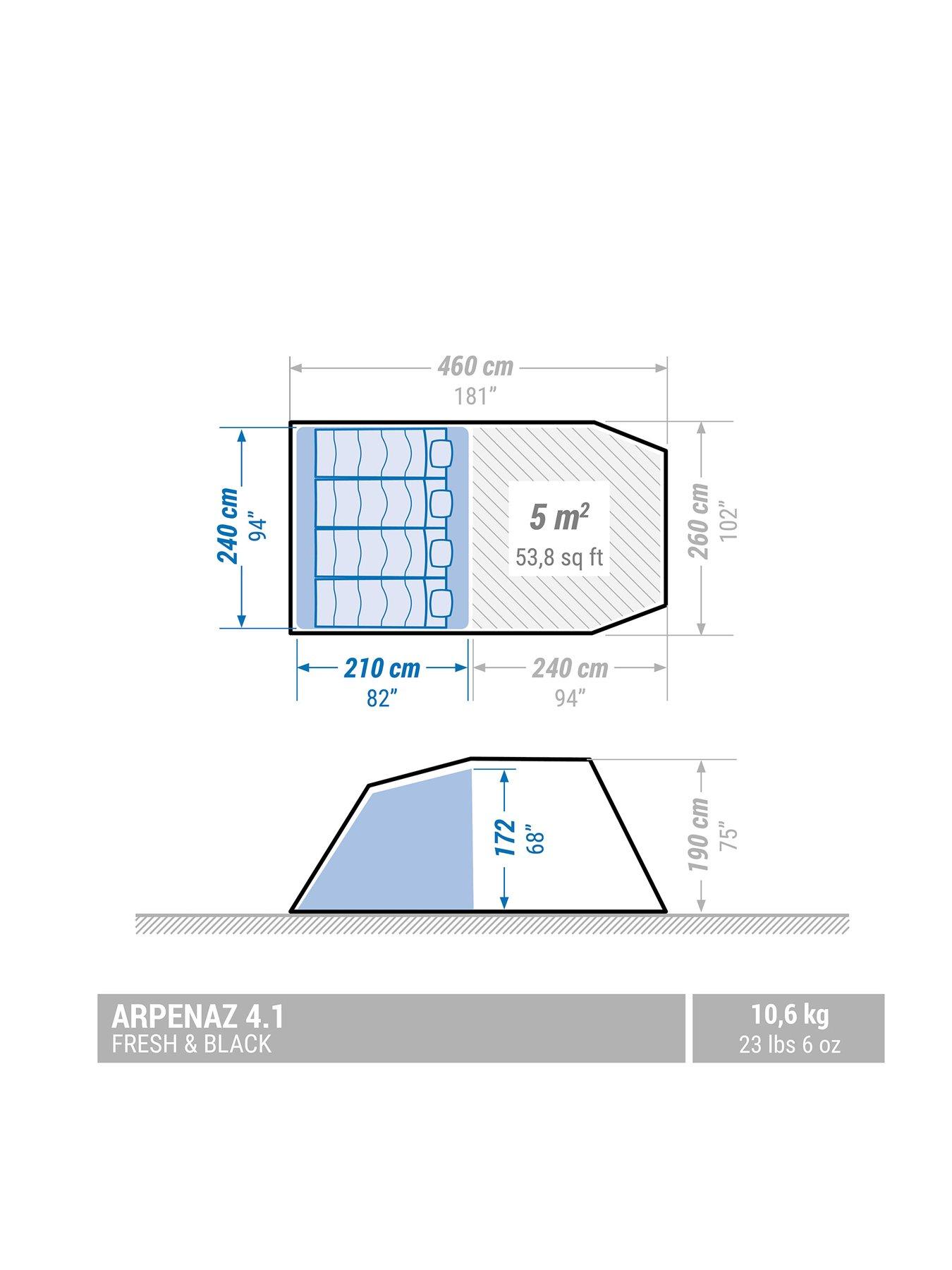Image 6 of 8 of Decathlon Camping Tent with Poles Arpenaz 4.1 Fresh&amp;Black 4 Persons 1 Bedroom