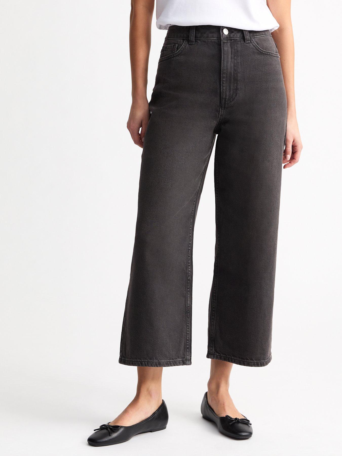 New Look Adalae Wide Leg Cropped Jeans - Washed Black