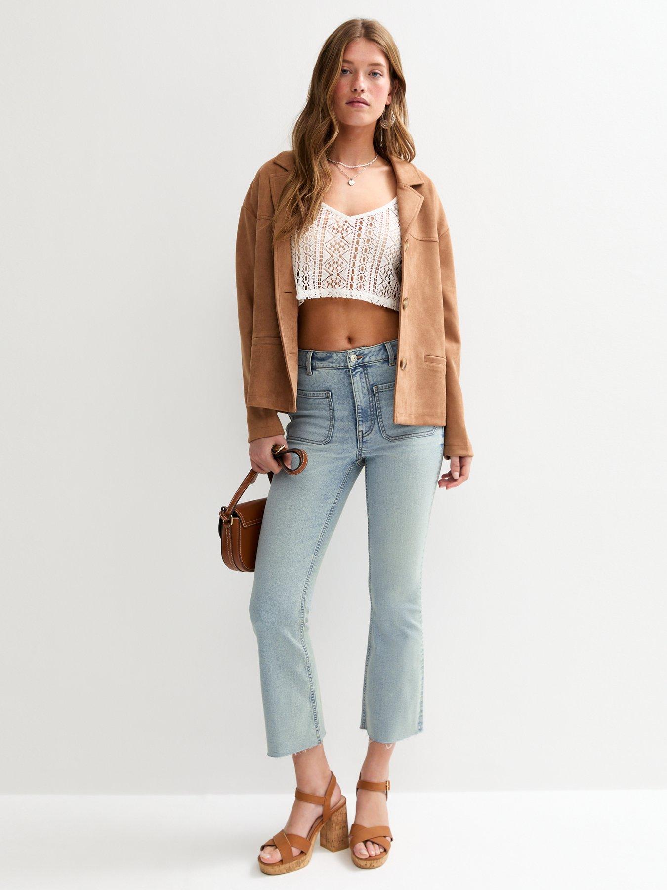 New Look Kick Flare Cropped Denim Jeans Light Blue Very Ireland