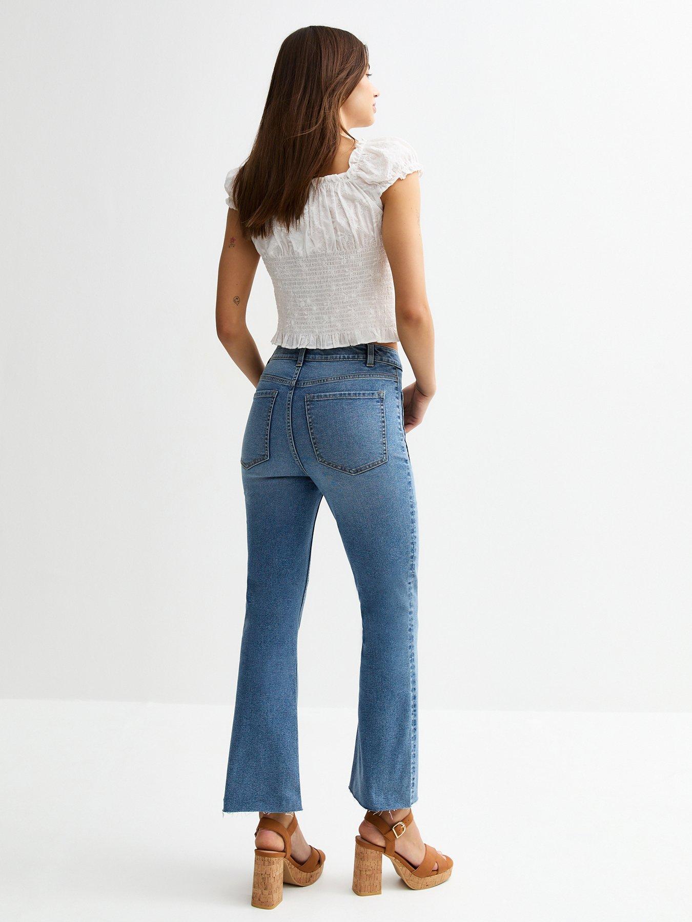 Image 2 of 6 of New Look Blue Patch Pocket Kick Flare Denim Jeans