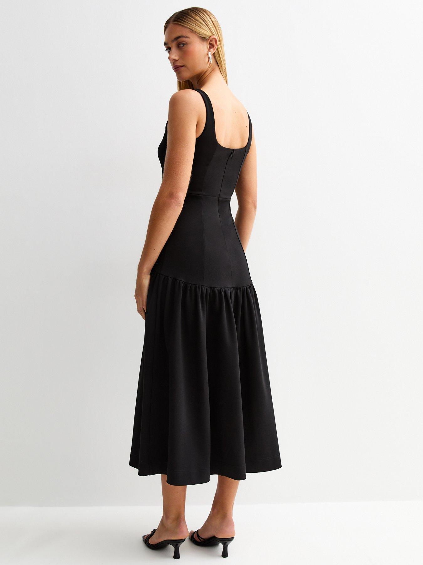 Image 2 of 4 of New Look Square Neck Midi Dress - Black