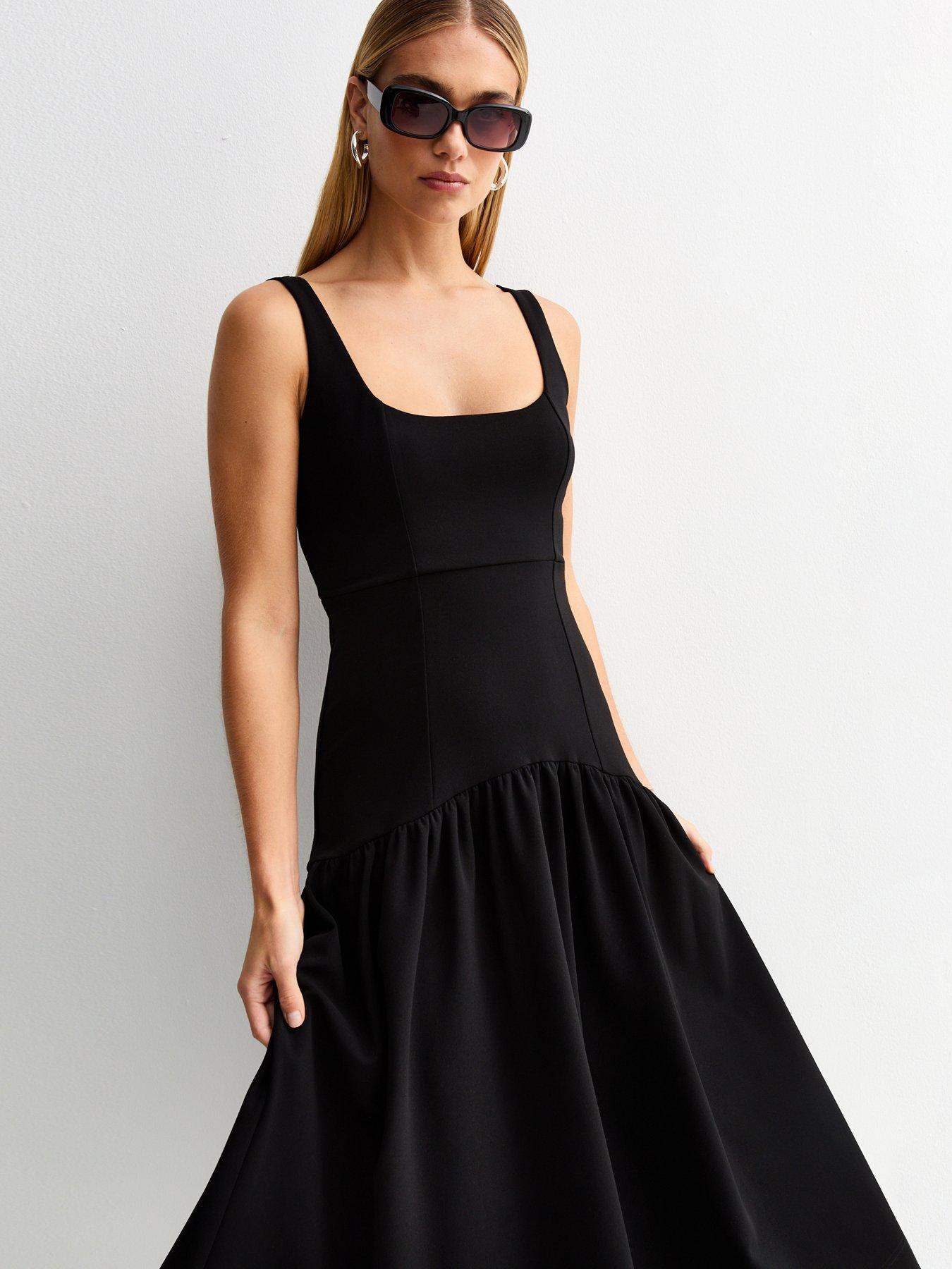 Image 3 of 4 of New Look Square Neck Midi Dress - Black