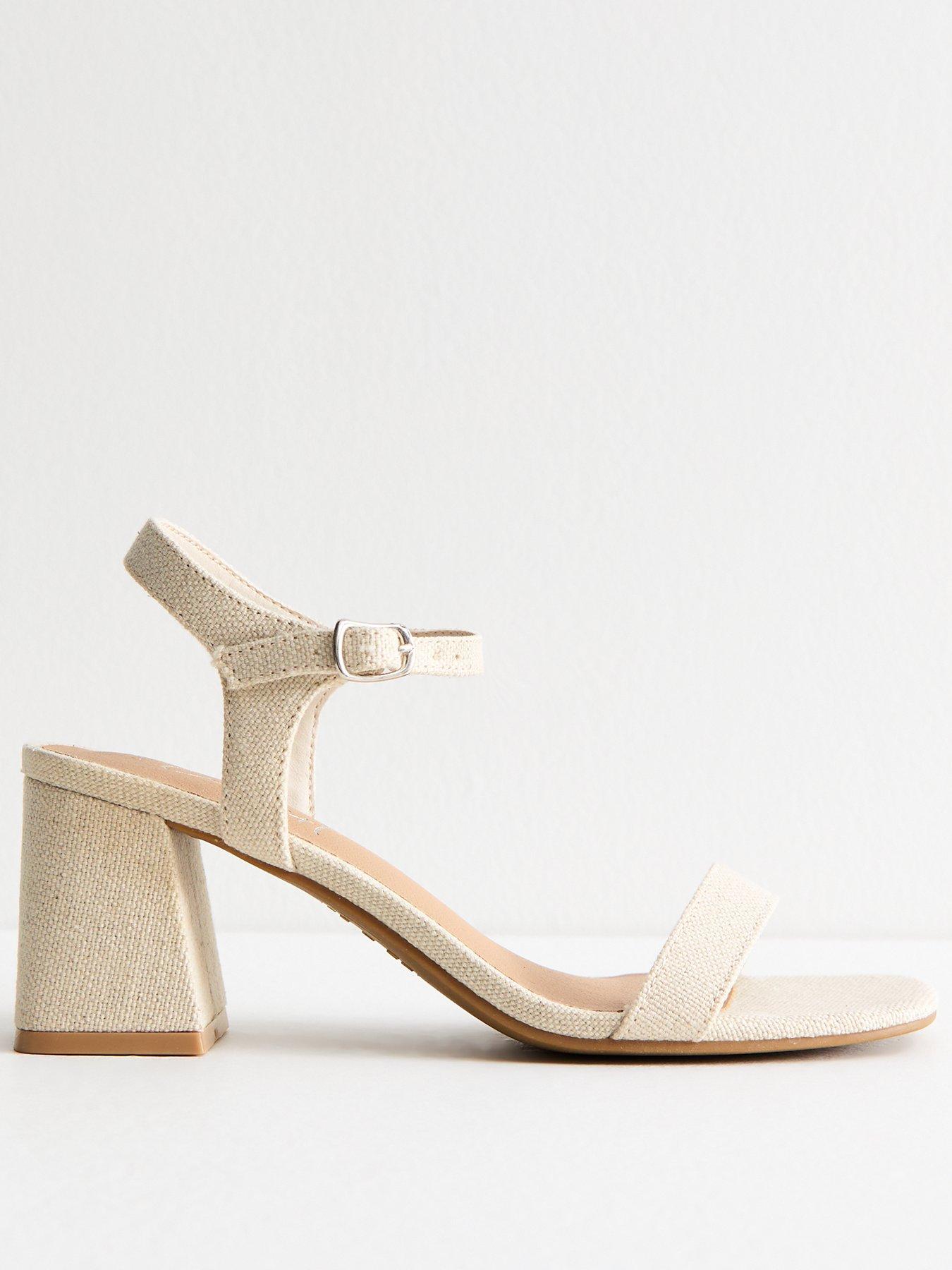 Image 1 of 5 of New Look Cream Angular Block Heel Linen Look Sandals