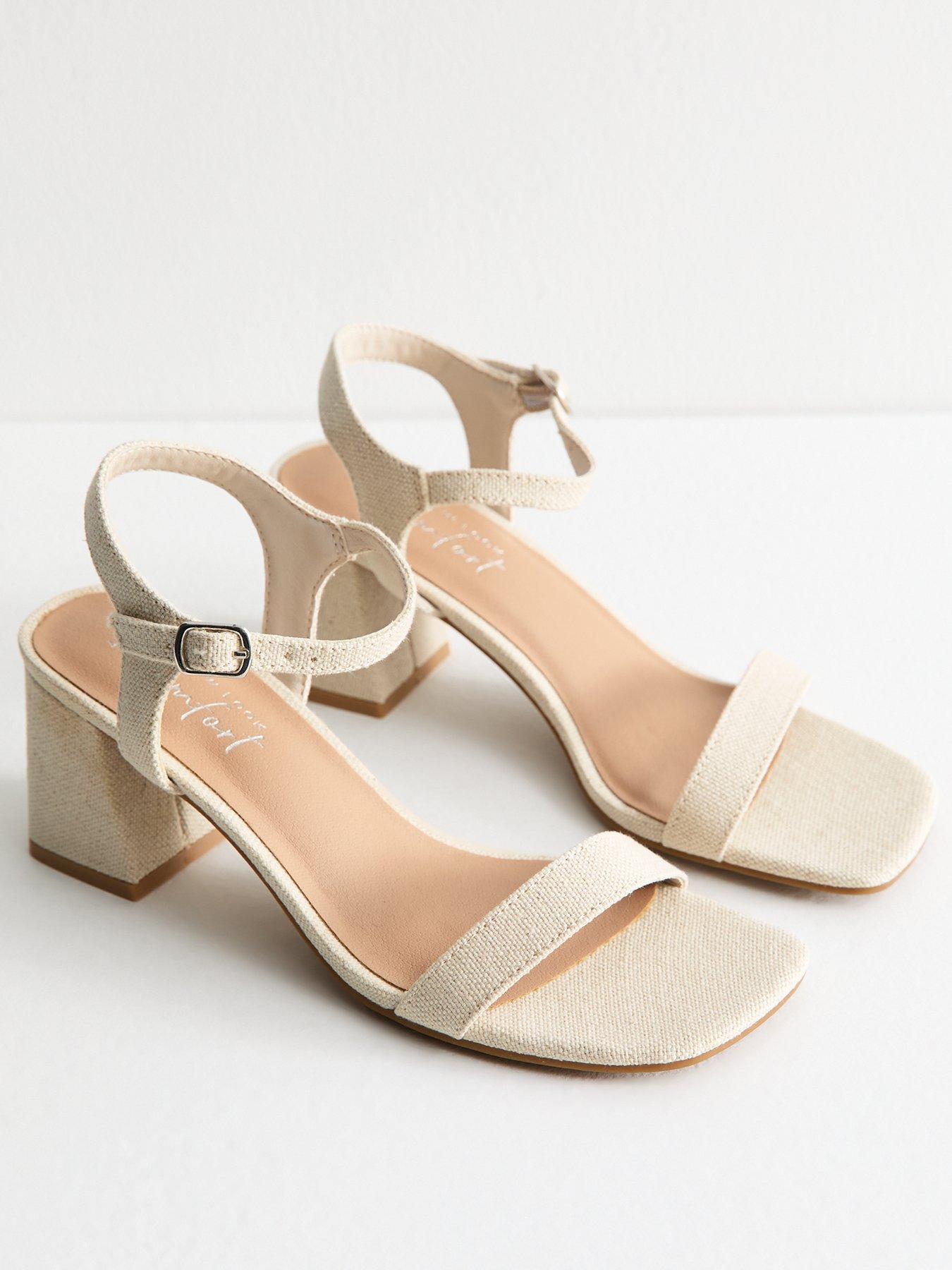 Image 2 of 5 of New Look Cream Angular Block Heel Linen Look Sandals