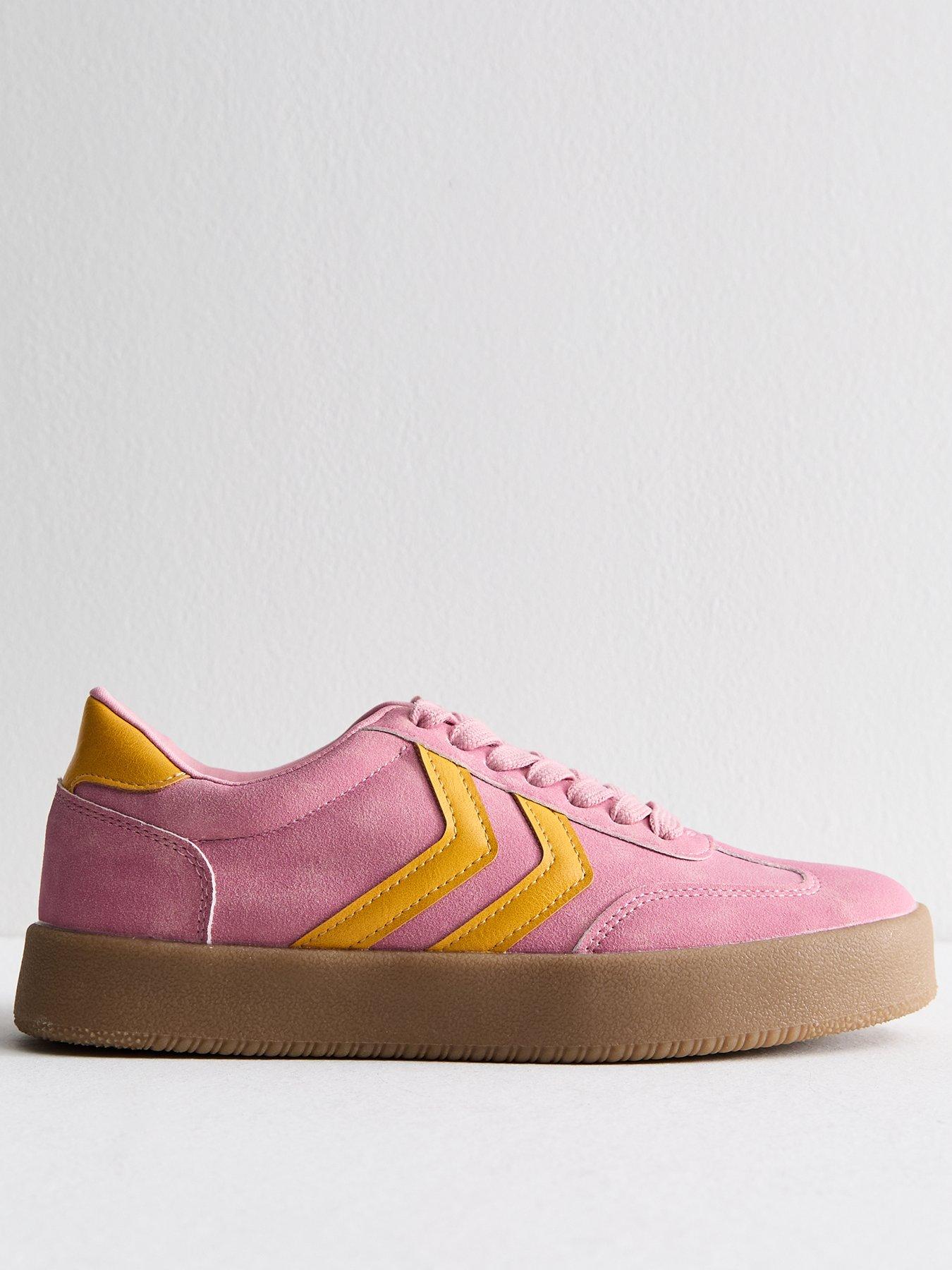 new-look-pink-faux-suede-panelled-flatform-trainersfront