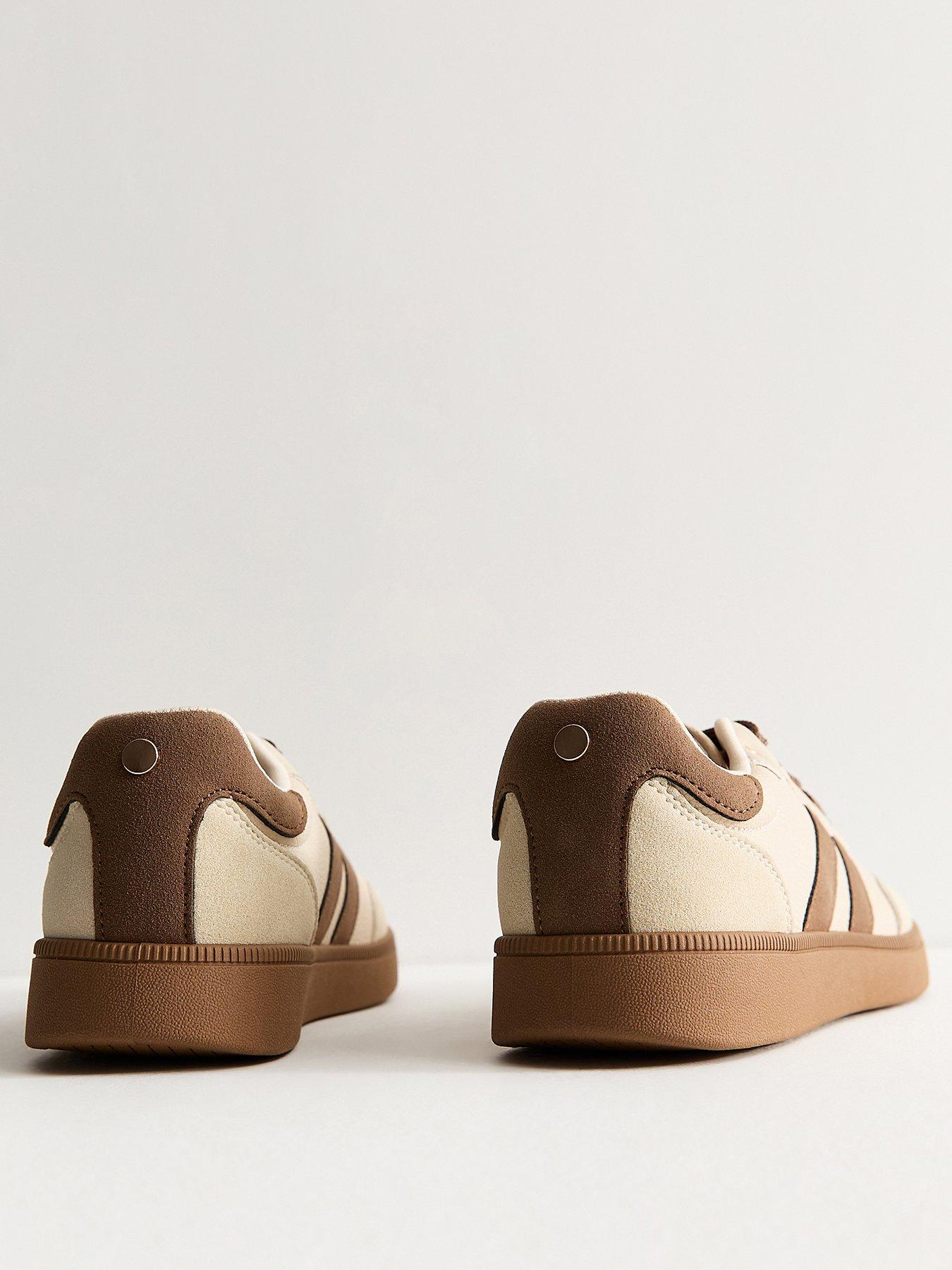 Image 3 of 5 of New Look Light Brown Pebbled Faux Leather Contrast Stripe Panelled Trainers