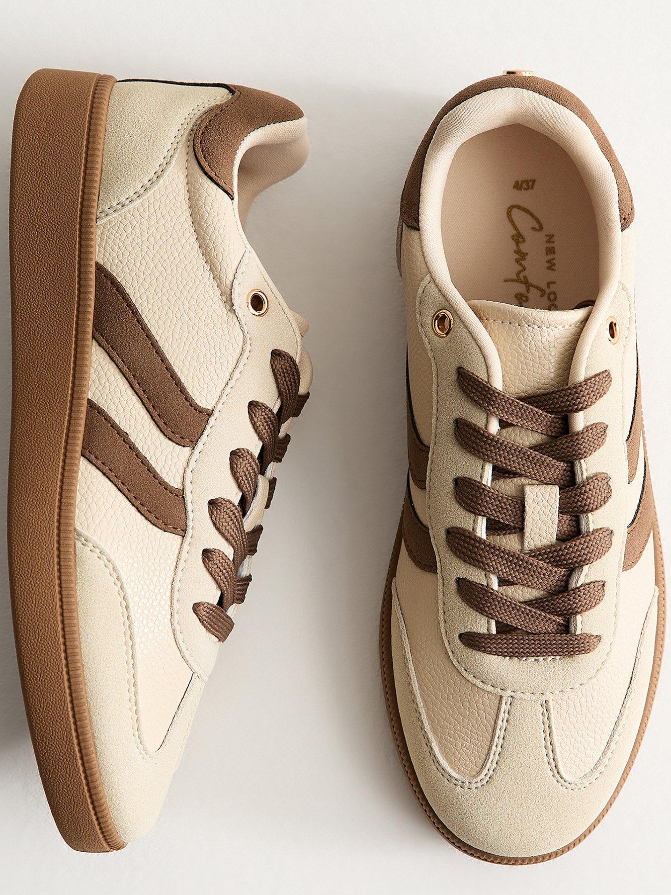 Image 4 of 5 of New Look Light Brown Pebbled Faux Leather Contrast Stripe Panelled Trainers