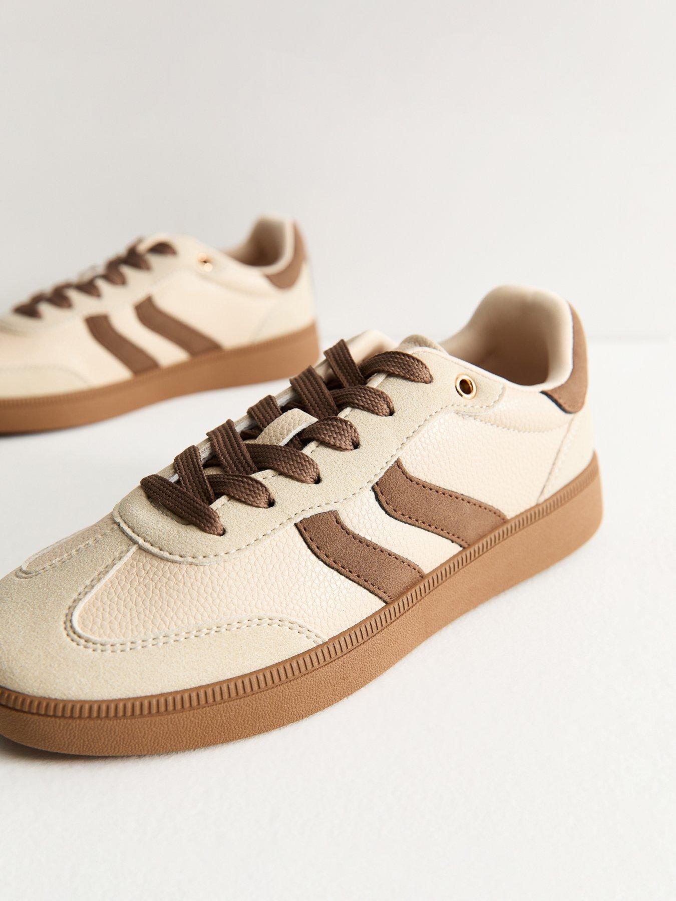 Image 5 of 5 of New Look Light Brown Pebbled Faux Leather Contrast Stripe Panelled Trainers