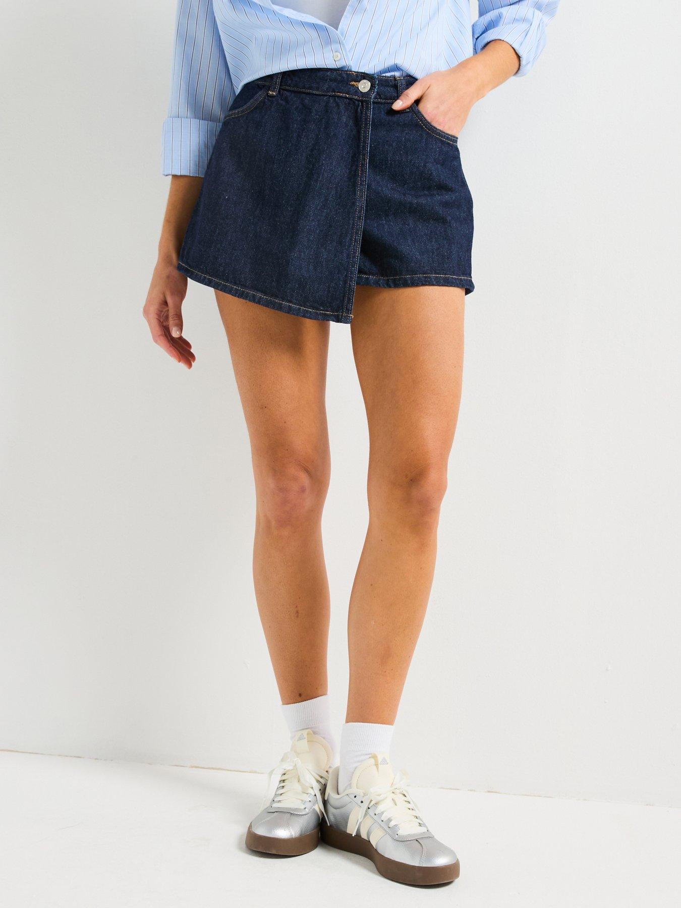 Image 1 of 5 of Only Wrap Style Denim Skort - Blue