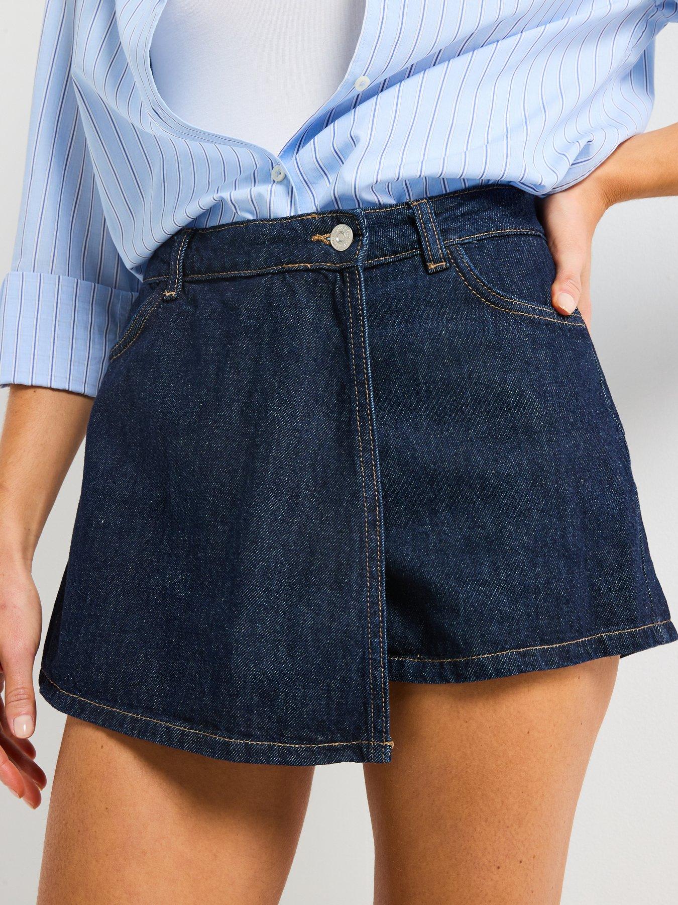 Image 4 of 5 of Only Wrap Style Denim Skort - Blue