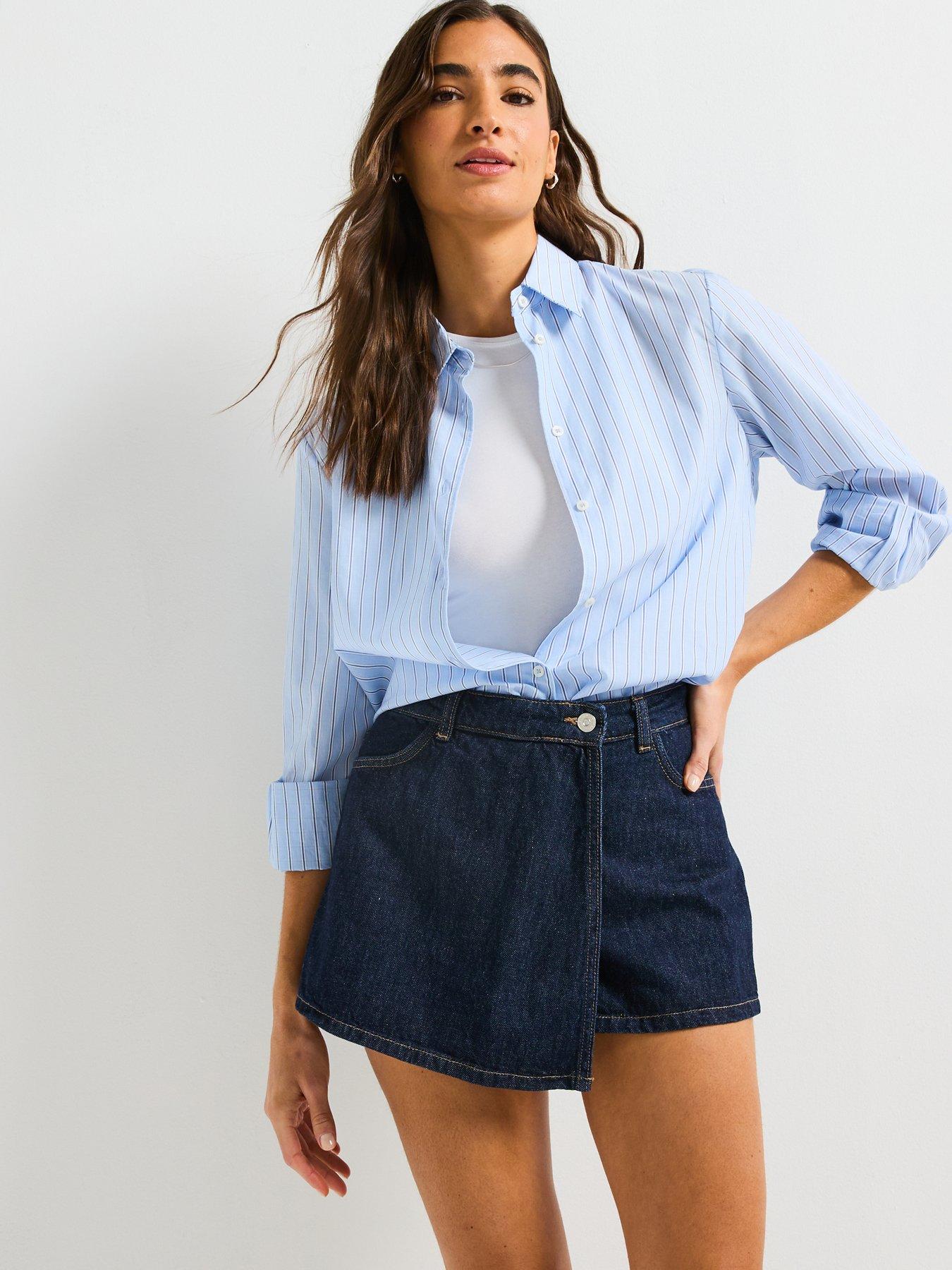 Image 5 of 5 of Only Wrap Style Denim Skort - Blue