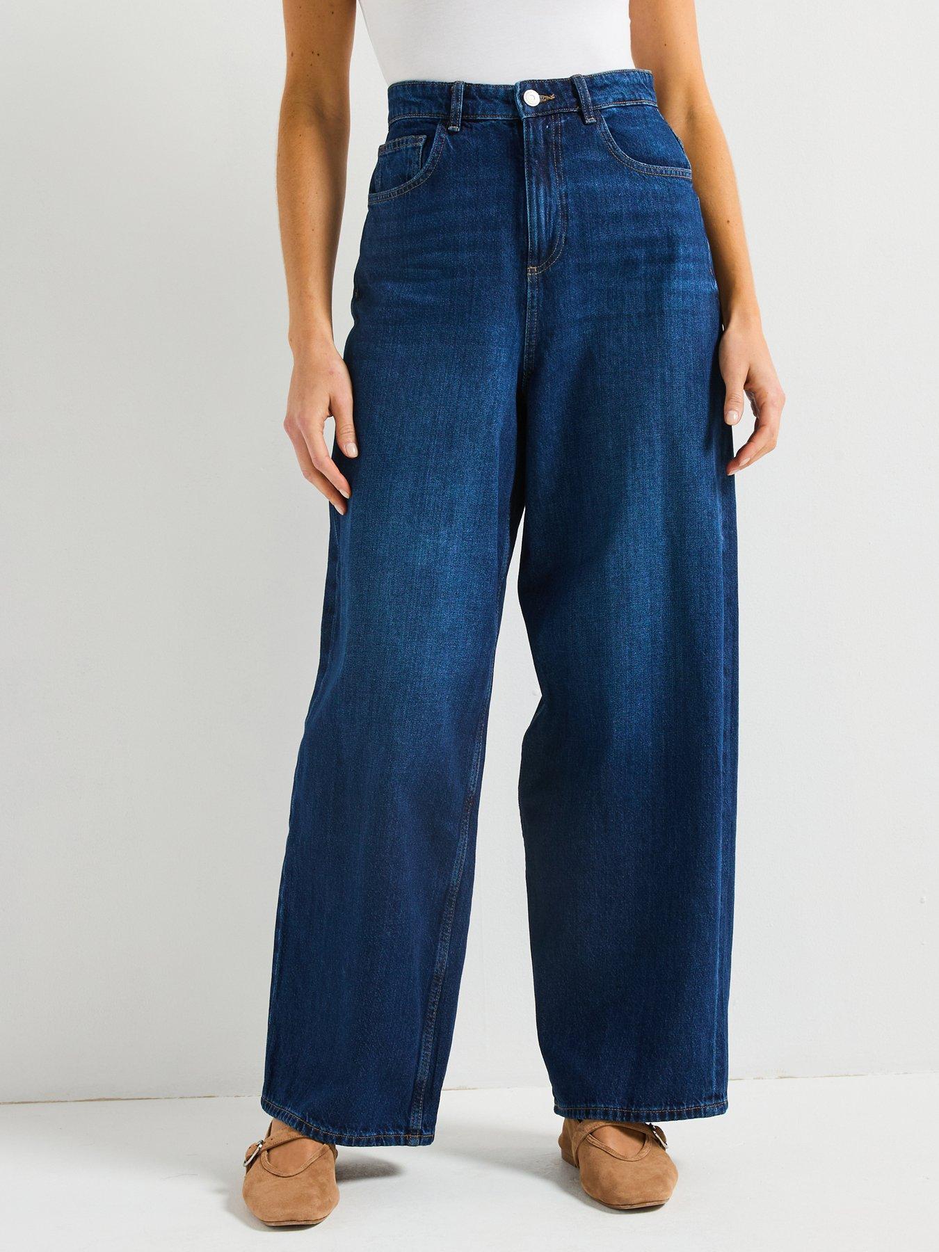 Image 1 of 6 of Only High Waisted Wide Leg Jeans - Dark Blue
