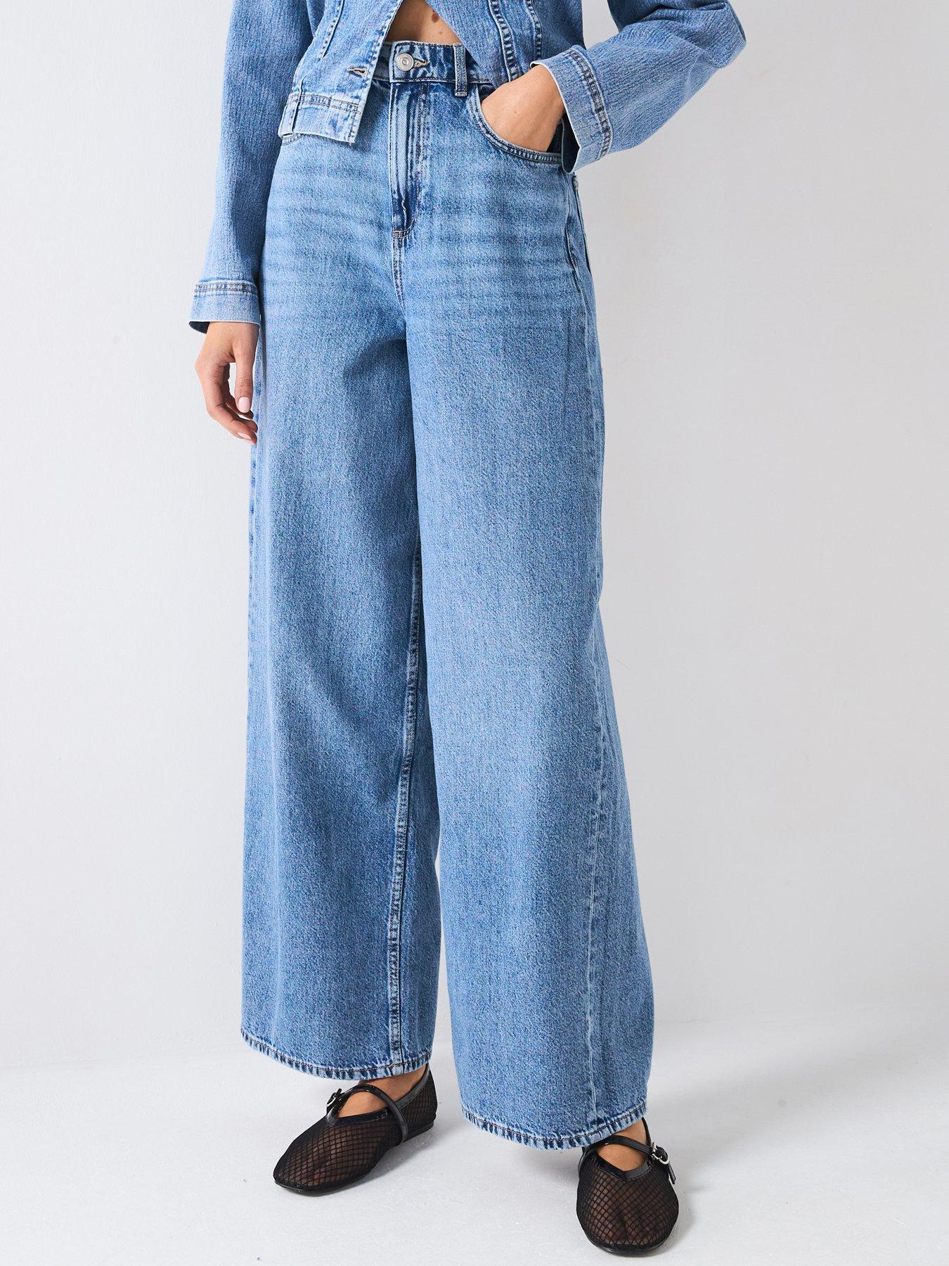 Only High Waisted Wide Leg Jeans - Light Blue