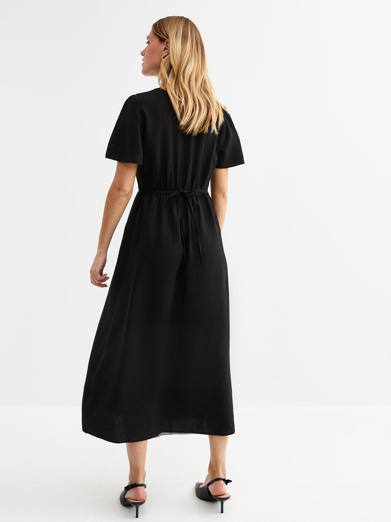 new-look-flutter-sleeve-button-front-midi-dress-blackstillFront